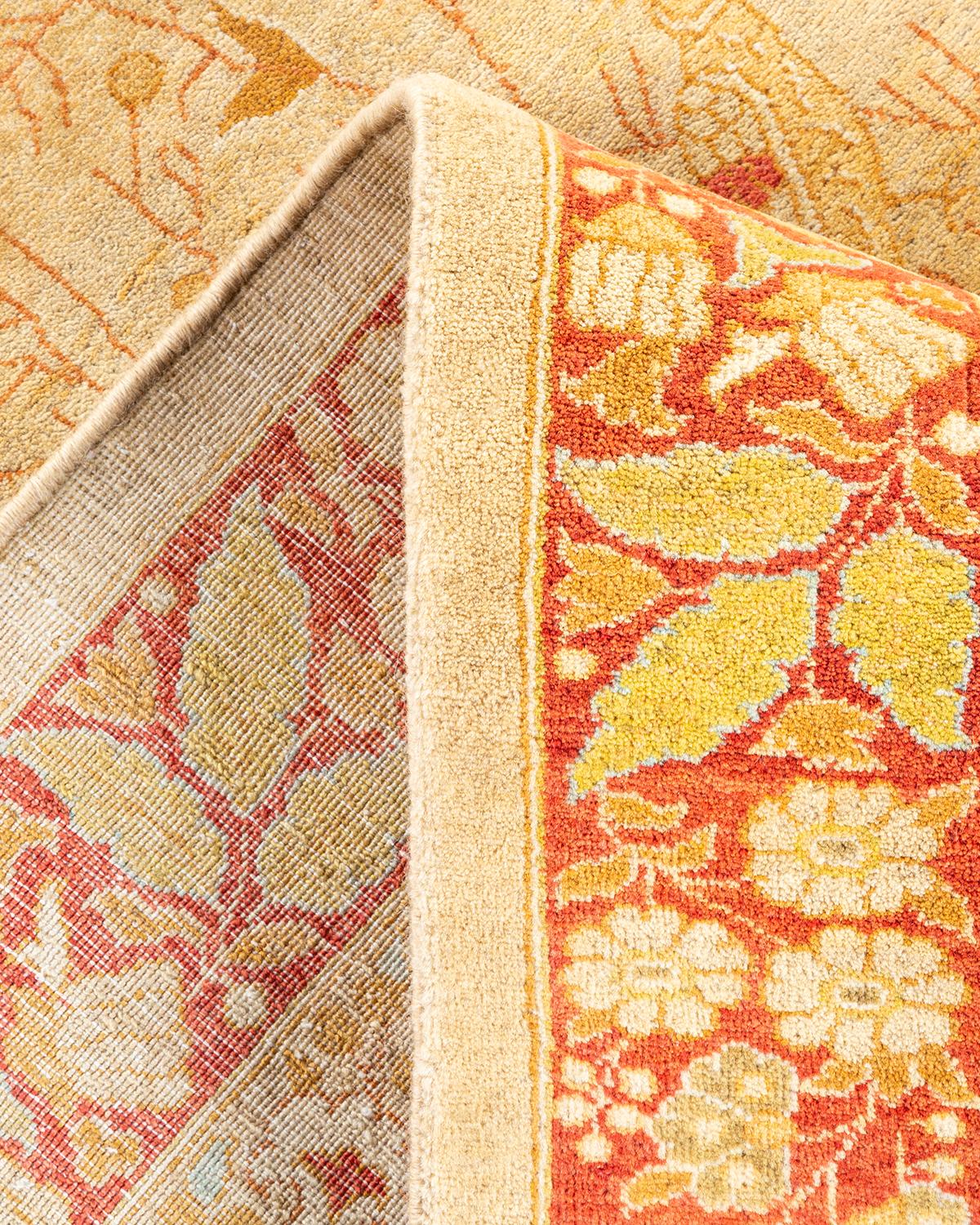 Pakistanais Tapis traditionnel Mogul jaune unique fait à la main, unique en son genre en vente