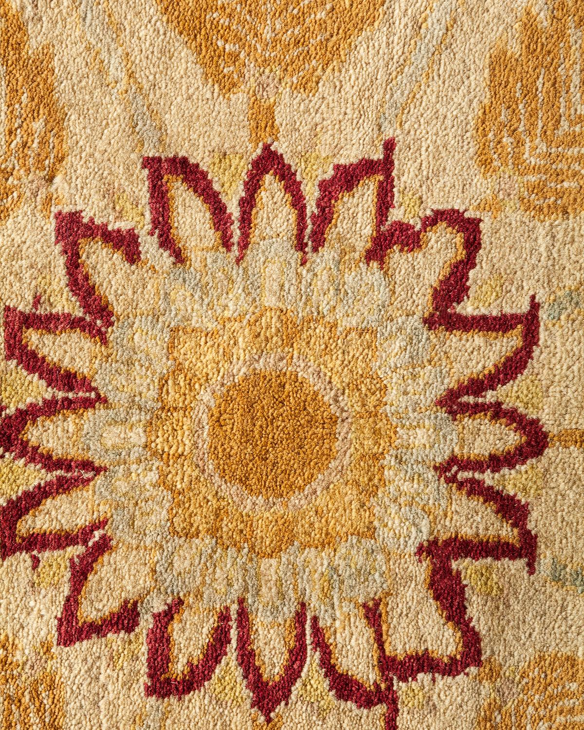 XXIe siècle et contemporain Tapis traditionnel Mogul jaune unique fait à la main, unique en son genre en vente