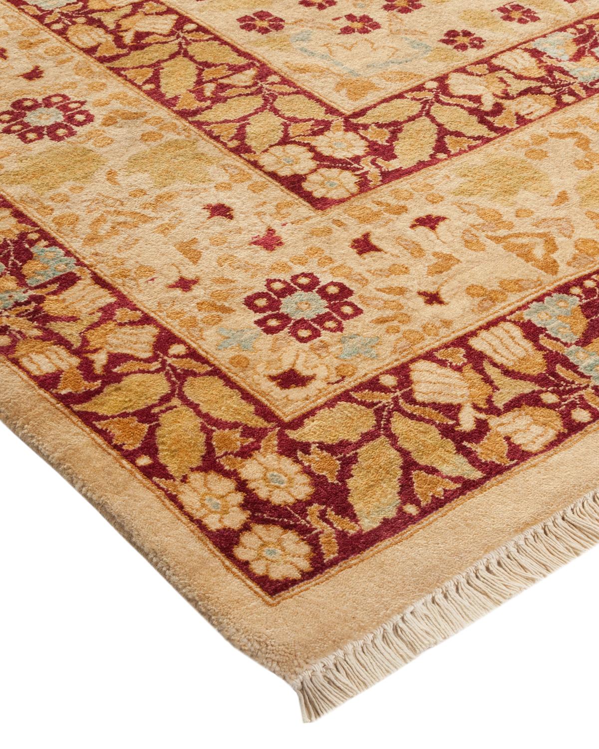 Laine Tapis traditionnel Mogul jaune unique fait à la main, unique en son genre en vente
