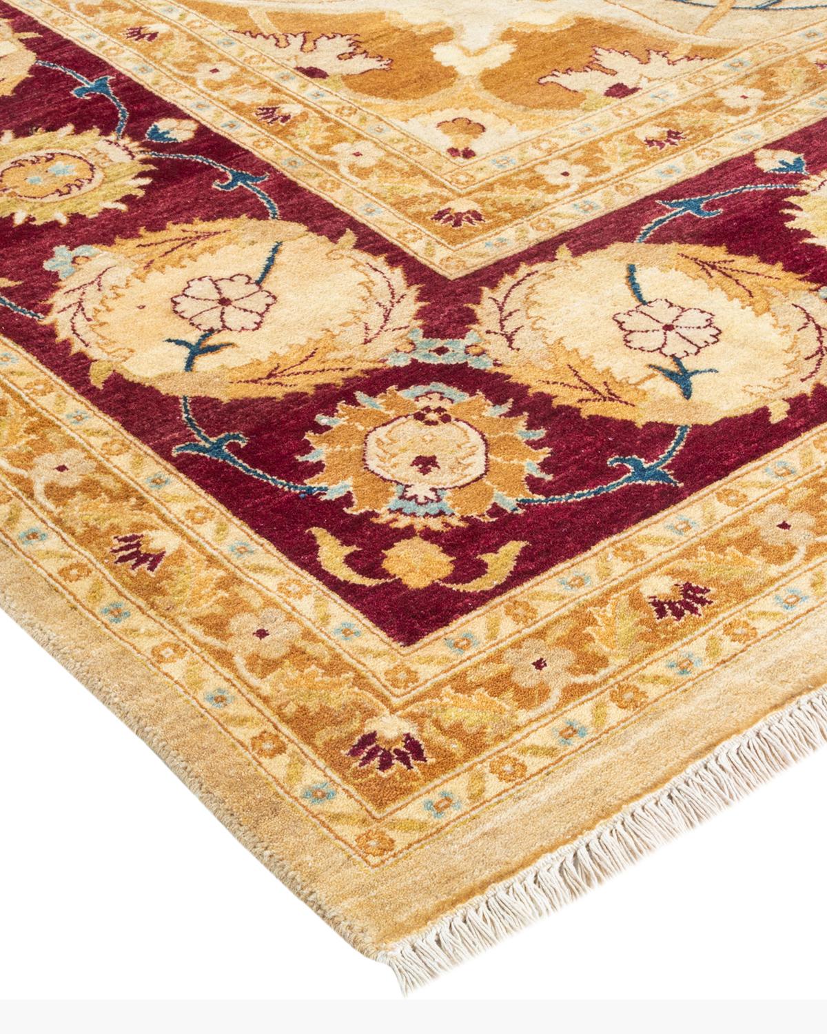 Handgefertigter, traditioneller Mogul-Teppich in Gelb, Unikat (Wolle) im Angebot