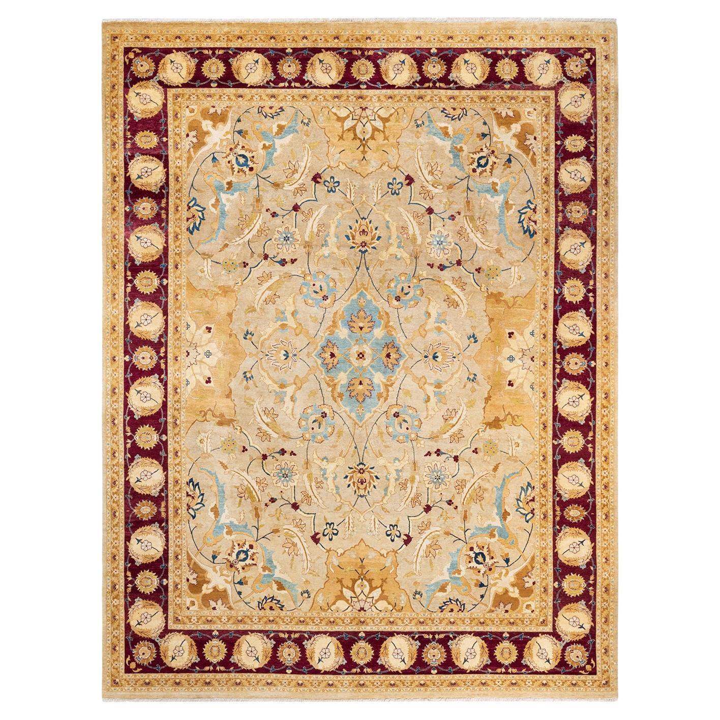 One-of-a-Kind Hand Made Traditional Mogul Yellow Area Rug