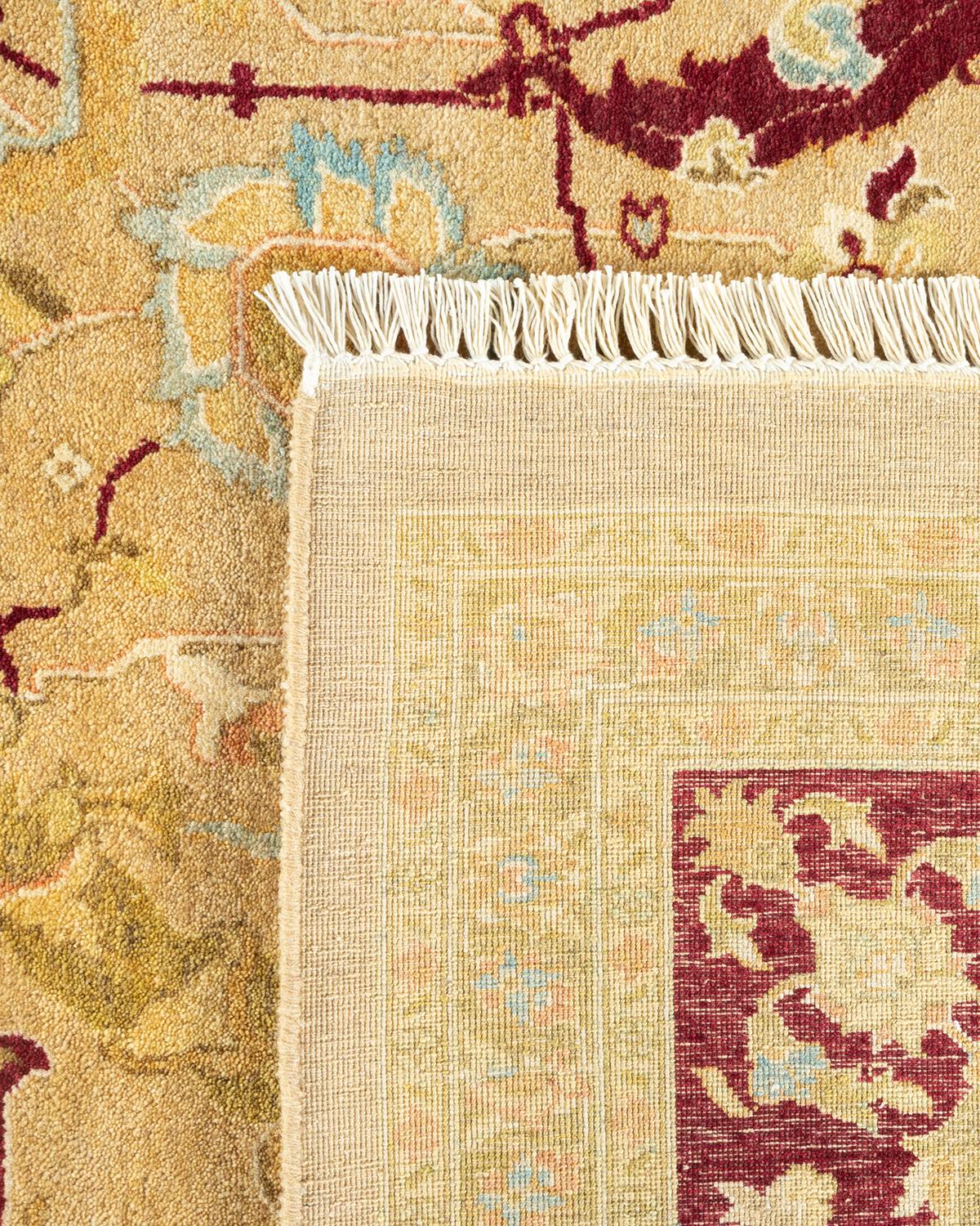 Noué à la main Tapis traditionnel Mogul jaune unique fait à la main, unique en son genre en vente