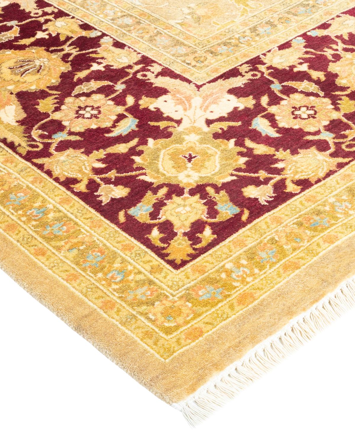Laine Tapis traditionnel Mogul jaune unique fait à la main, unique en son genre en vente