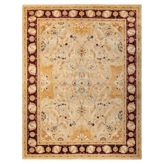 Tapis traditionnel Mogul jaune unique fait à la main, unique en son genre