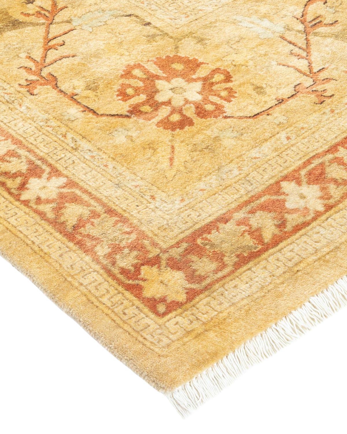 Laine Tapis traditionnel Mogul jaune unique fait à la main, unique en son genre en vente
