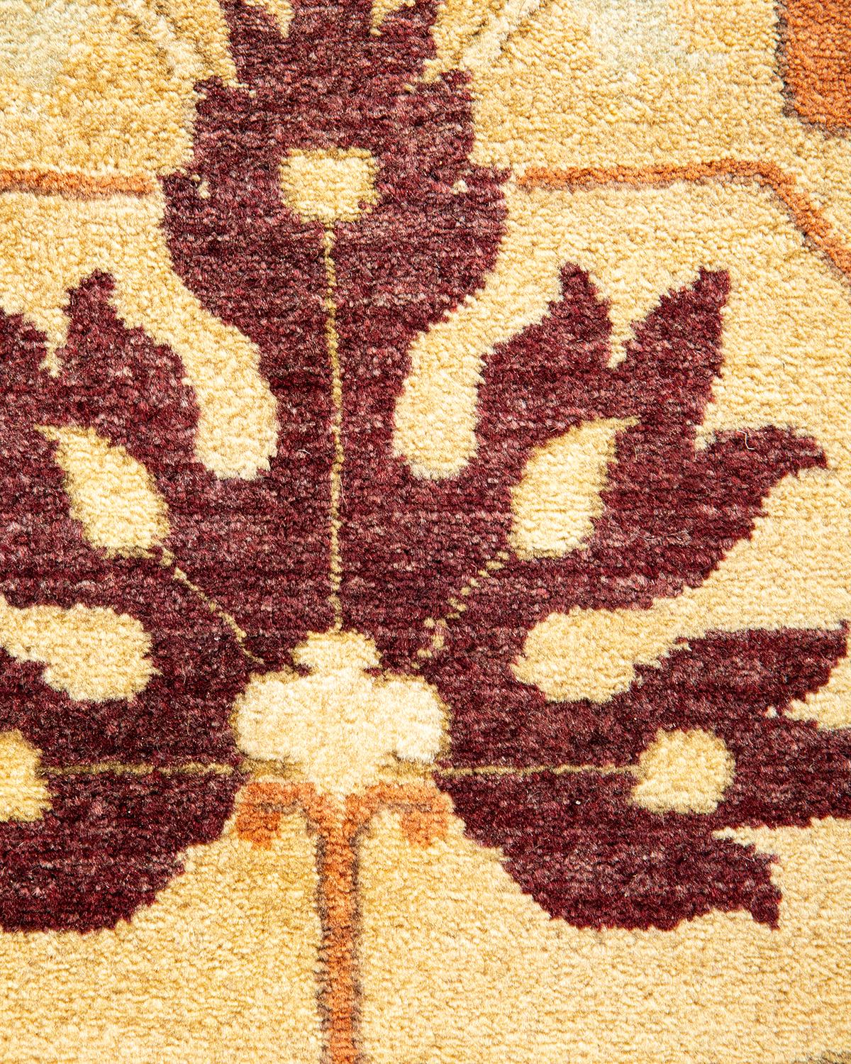 Pakistani One-of-a-Kind Hand Made Traditional Mogul Yellow Area Rug For Sale