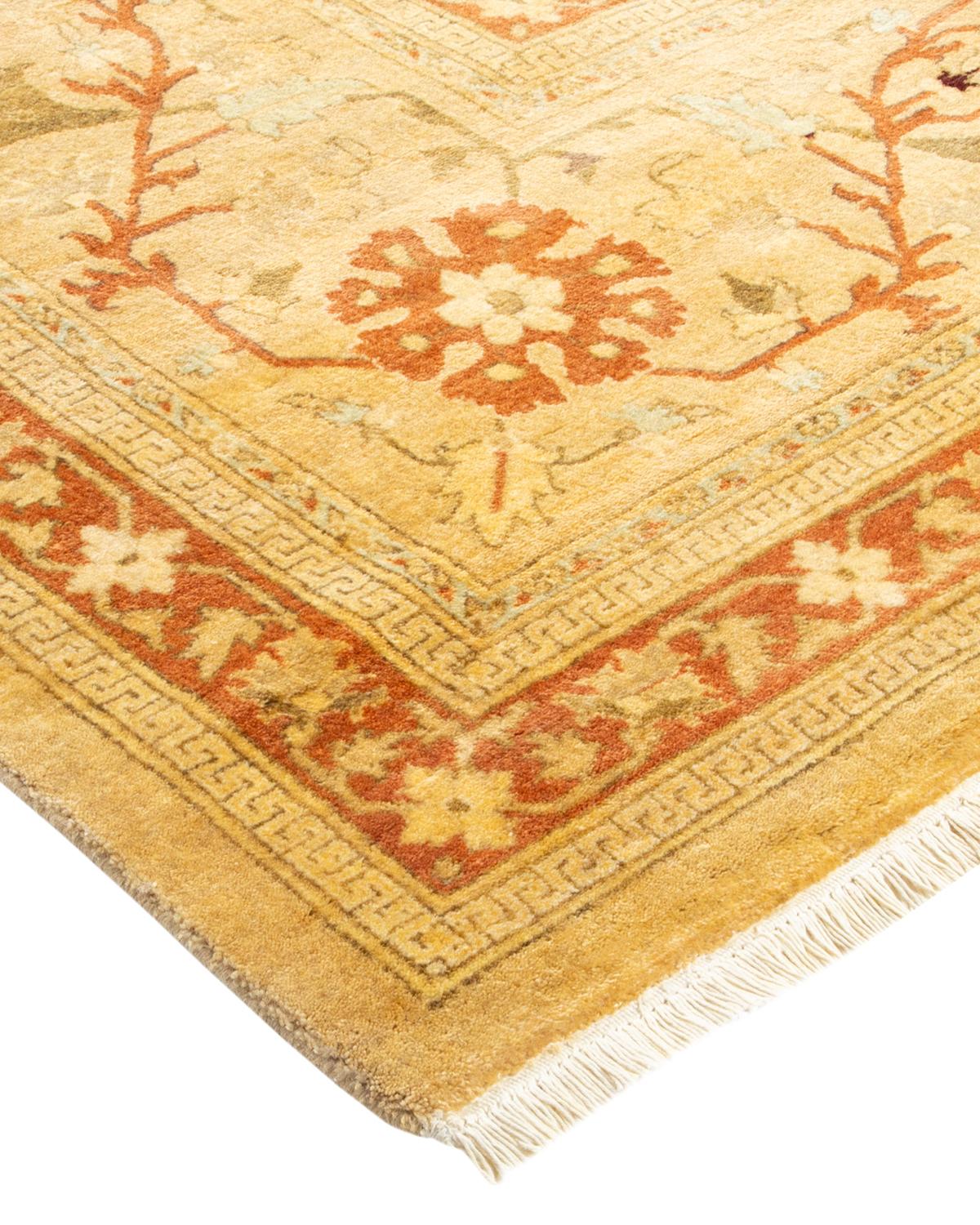 Hand-Knotted One-of-a-Kind Hand Made Traditional Mogul Yellow Area Rug For Sale