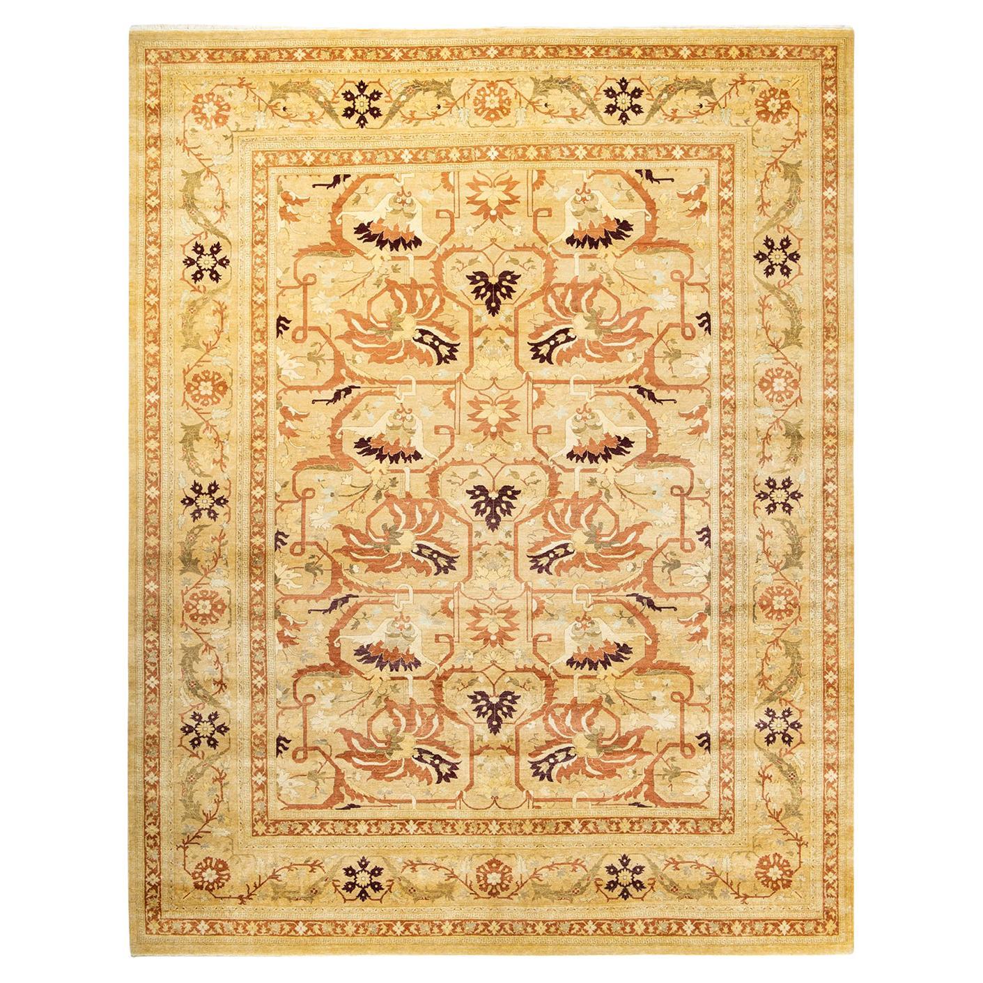One-of-a-Kind Hand Made Traditional Mogul Yellow Area Rug For Sale