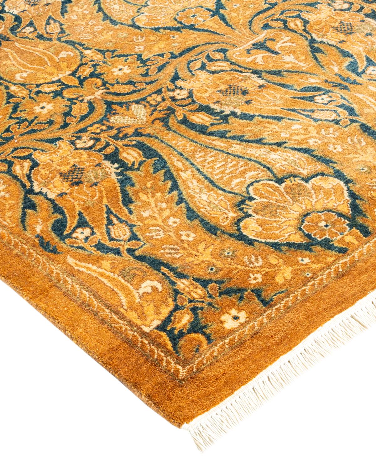 One-of-a-Kind Hand Made Traditional Mogul Yellow Area Rug In New Condition For Sale In Norwalk, CT