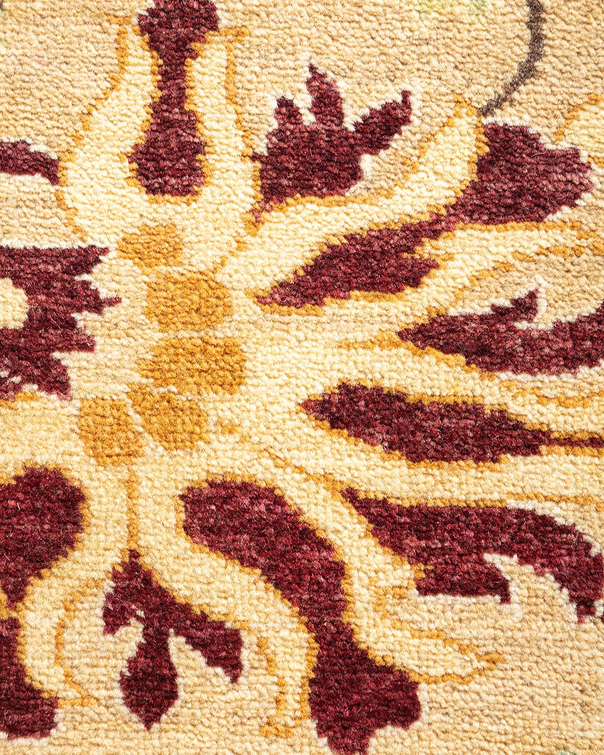XXIe siècle et contemporain Tapis traditionnel Mogul jaune unique fait à la main, unique en son genre en vente