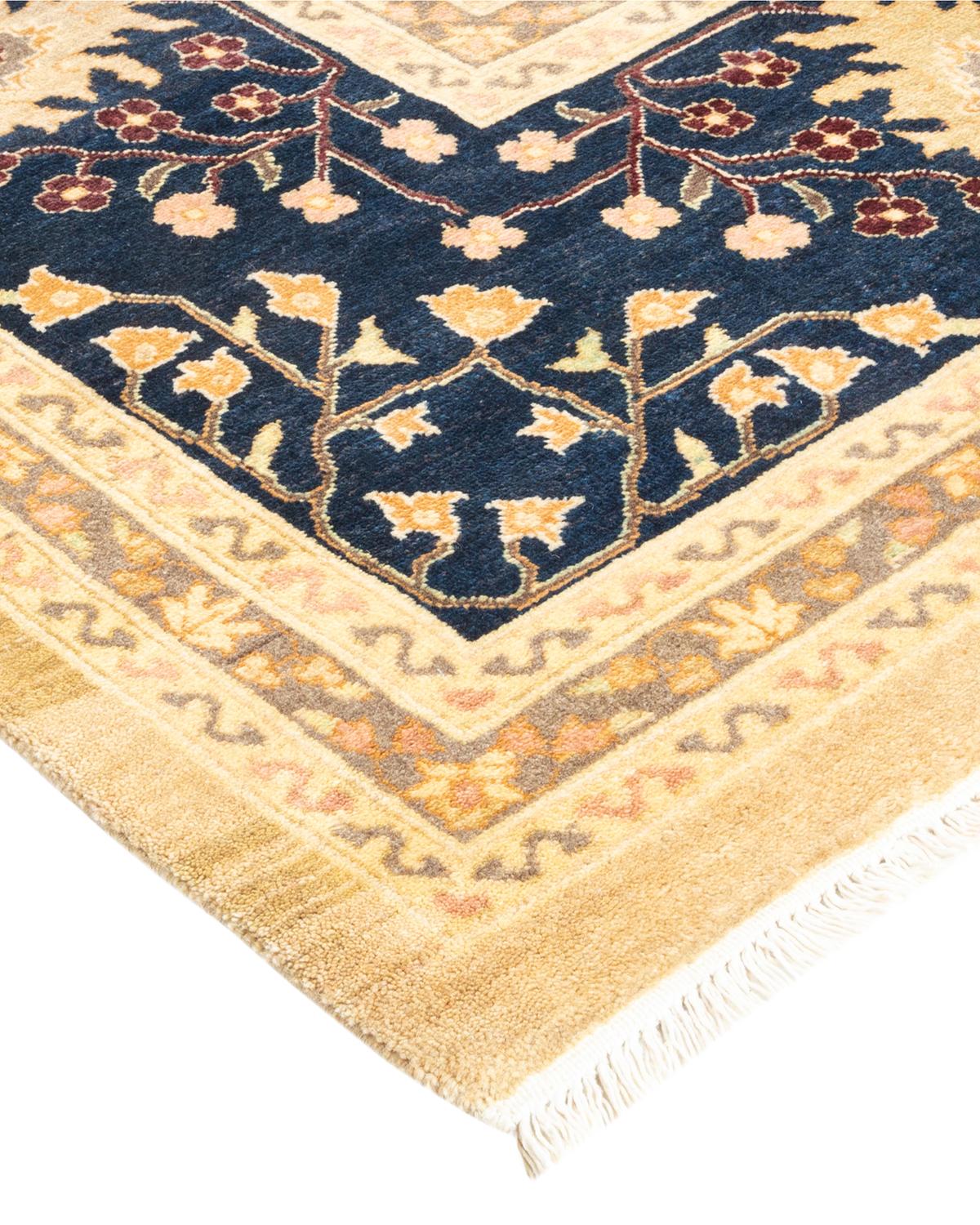 Laine Tapis traditionnel Mogul jaune unique fait à la main, unique en son genre en vente