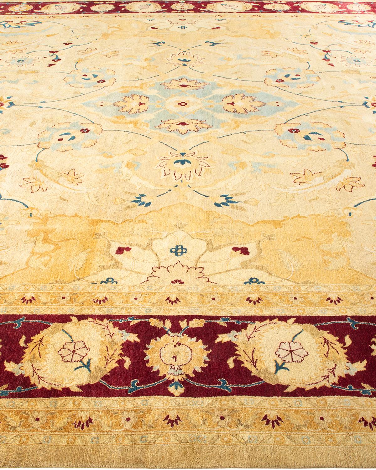 One-of-a-Kind Hand Made Traditional Mogul Yellow Area Rug In New Condition For Sale In Norwalk, CT