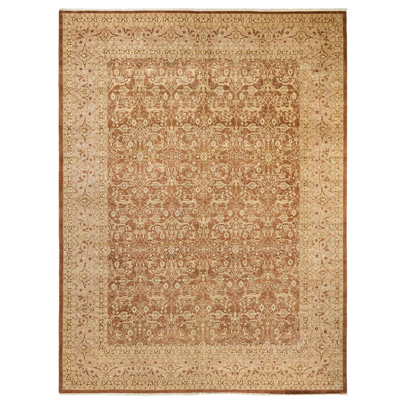 One-of-a-Kind Hand Made Traditional Mogul Yellow Area Rug