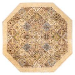 Tapis traditionnel Mogul jaune unique fait à la main, unique en son genre