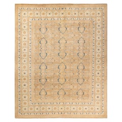 Tapis traditionnel Mogul jaune unique fait à la main, unique en son genre