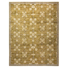 One-of-a-Kind Hand Made Traditional Oushak Green Area Rug