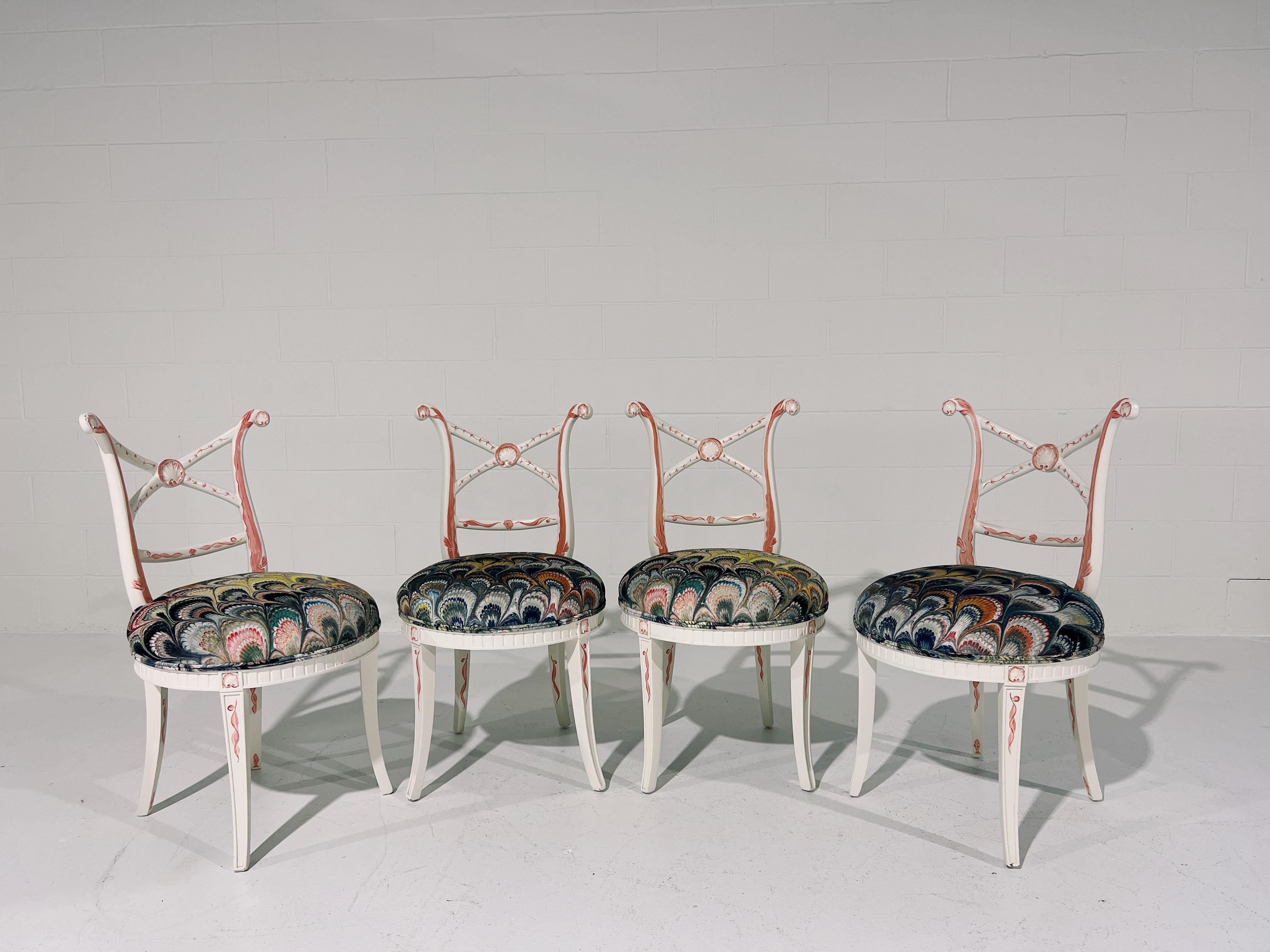 One-of-a-kind, Hand-Painted 'Sea Monsters' Chairs, Set of 4 For Sale 8