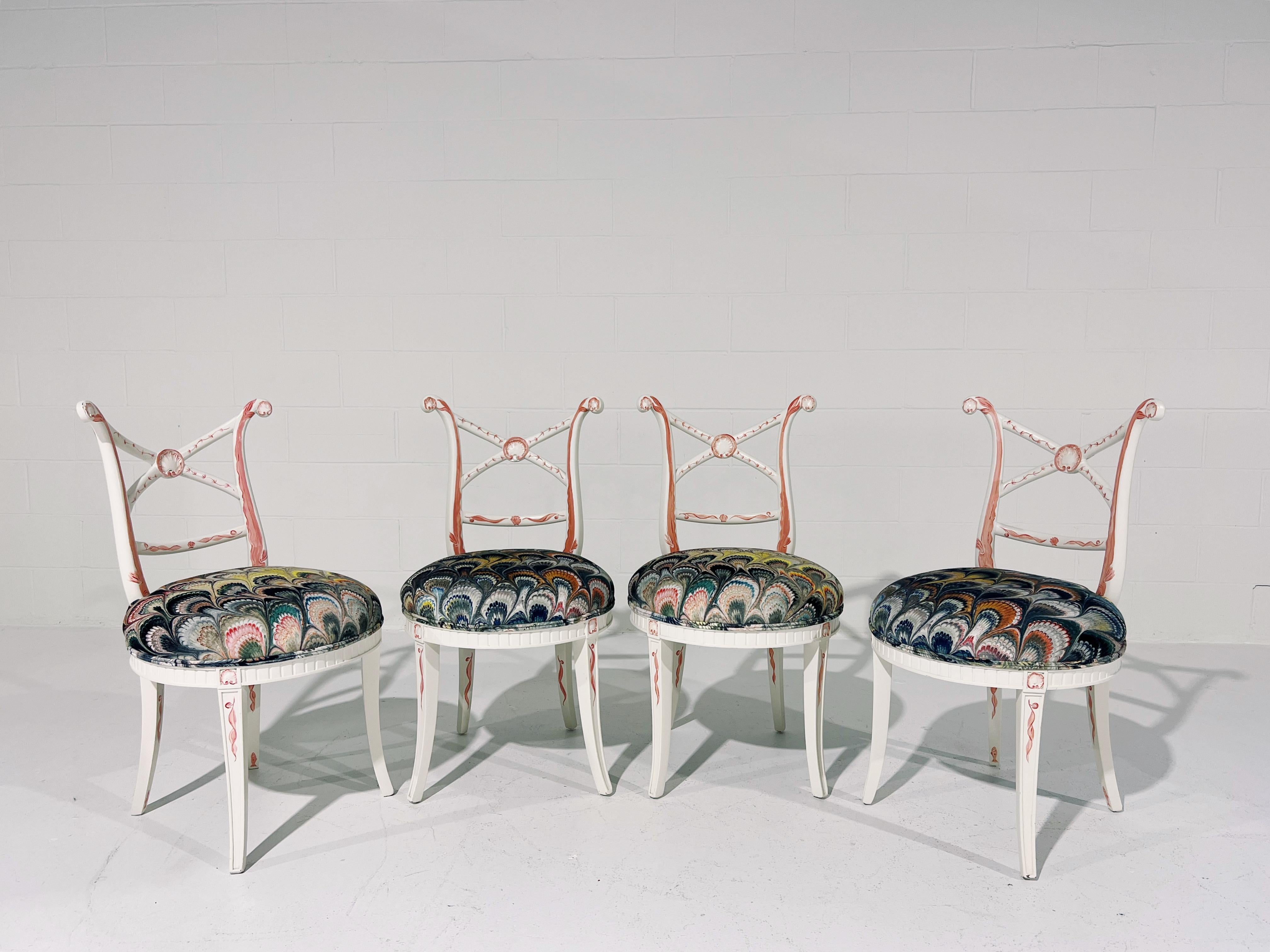 American One-of-a-kind, Hand-Painted 'Sea Monsters' Chairs, Set of 4 For Sale