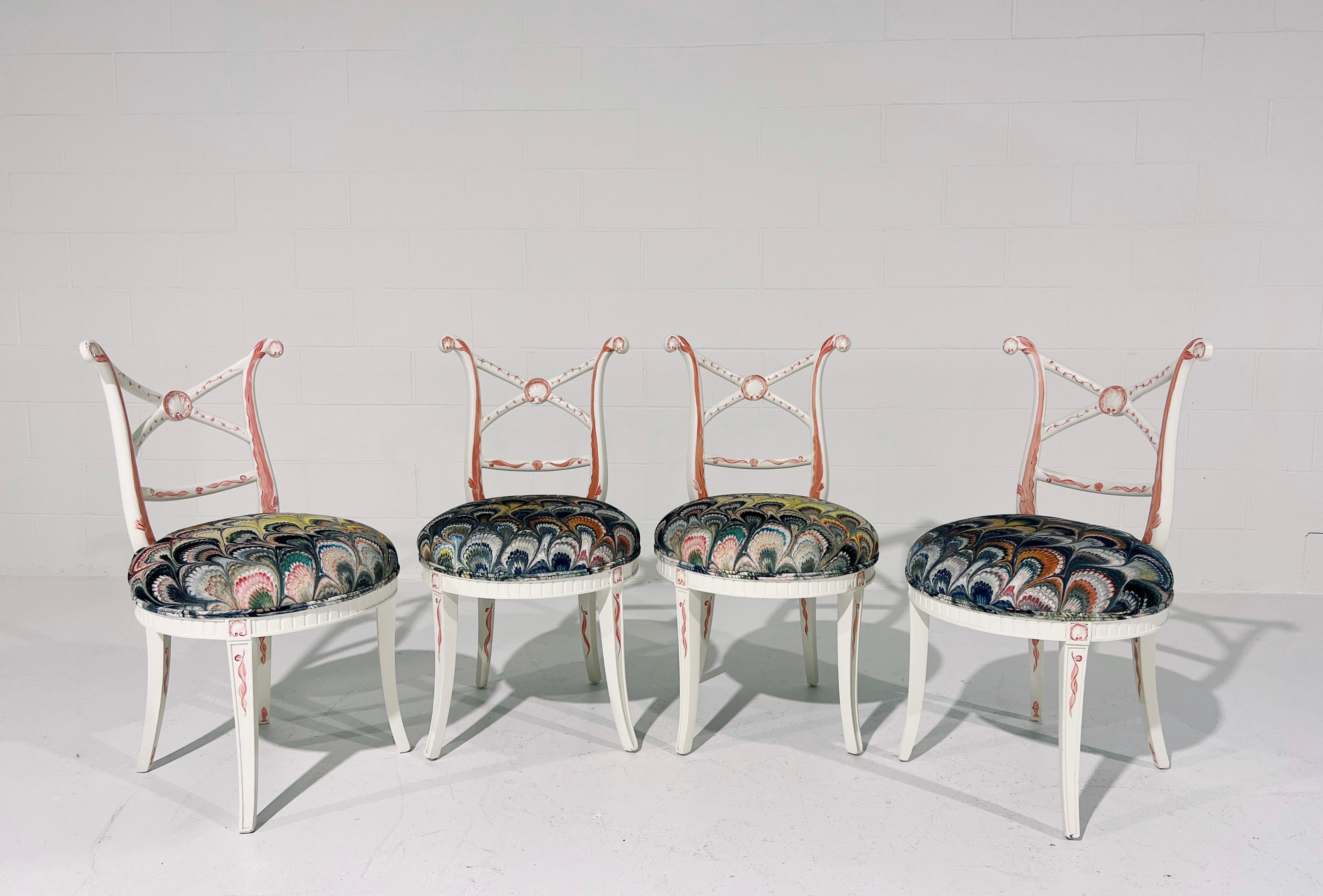 One-of-a-kind, Hand-Painted 'Sea Monsters' Chairs, Set of 4 For Sale 1