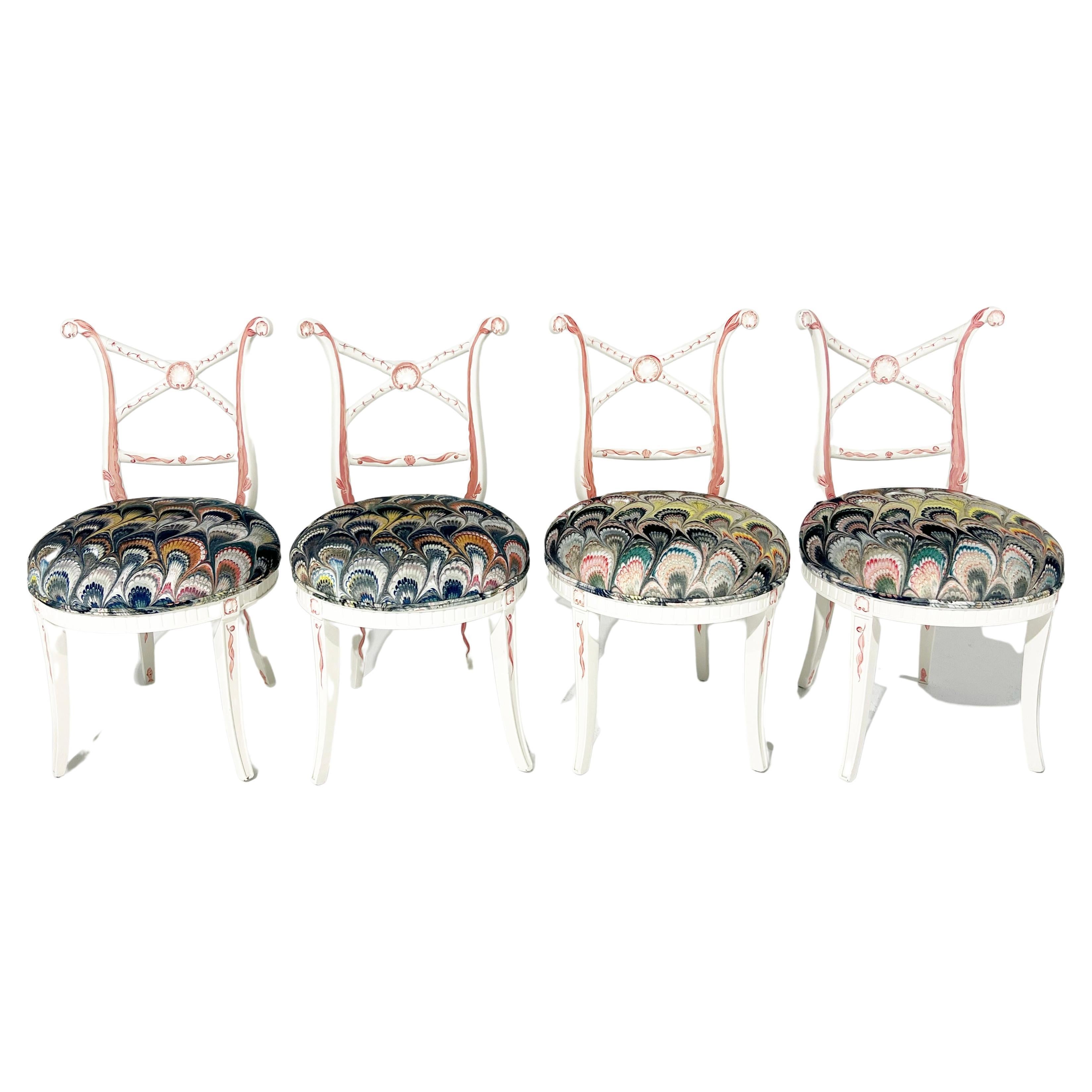 One-of-a-kind, Hand-Painted 'Sea Monsters' Chairs, Set of 4