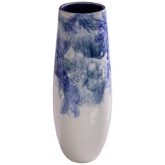 One-of-a-Kind Hand Painted Watercolor Ceramic Vase in Blue, in Stock