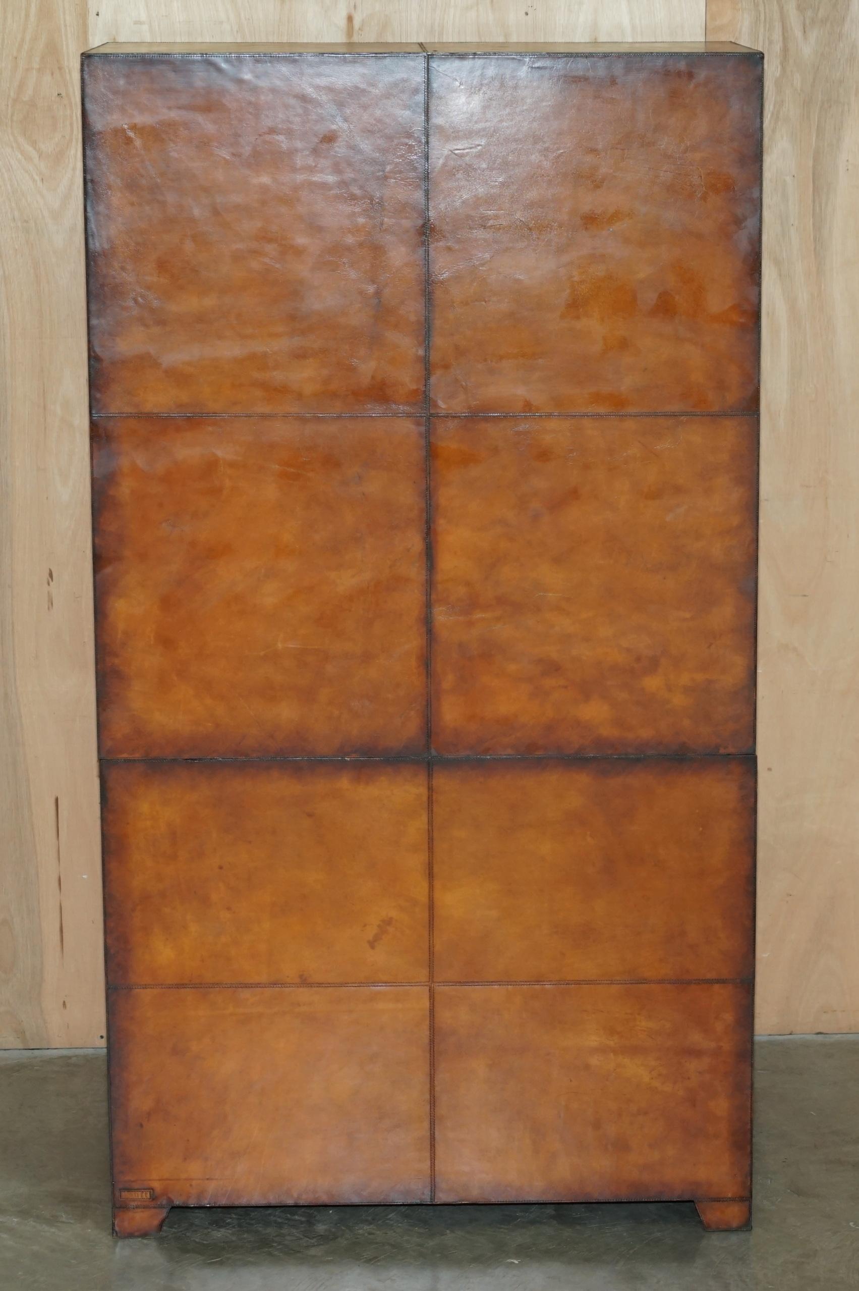 ONE OF A KIND HAND STITCHED & HAND DYED BROWN LEATHER WARDROBE WITH DRAWERs For Sale 4