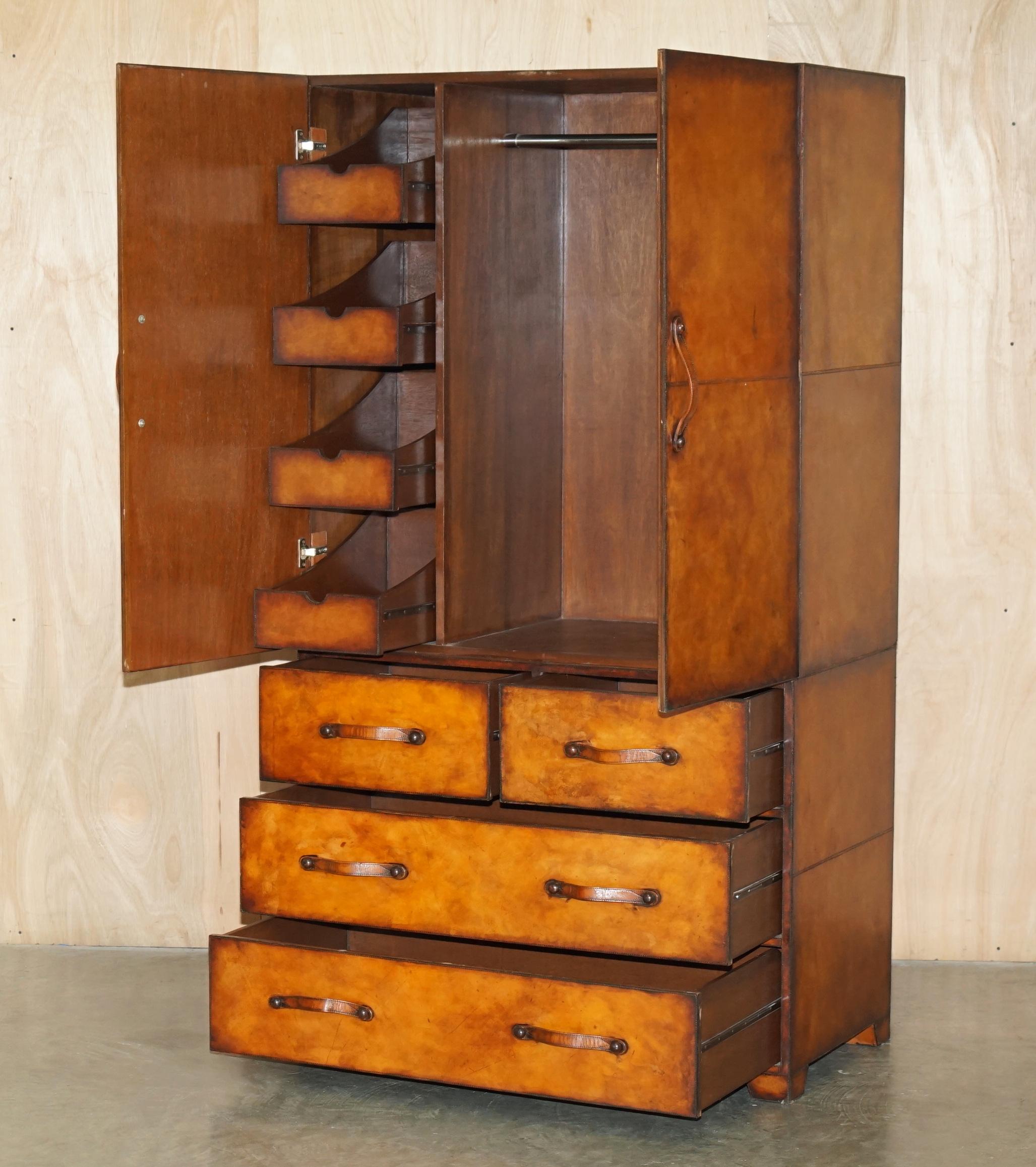 ONE OF A KIND HAND STITCHED & HAND DYED BROWN LEATHER WARDROBE WITH DRAWERs For Sale 8