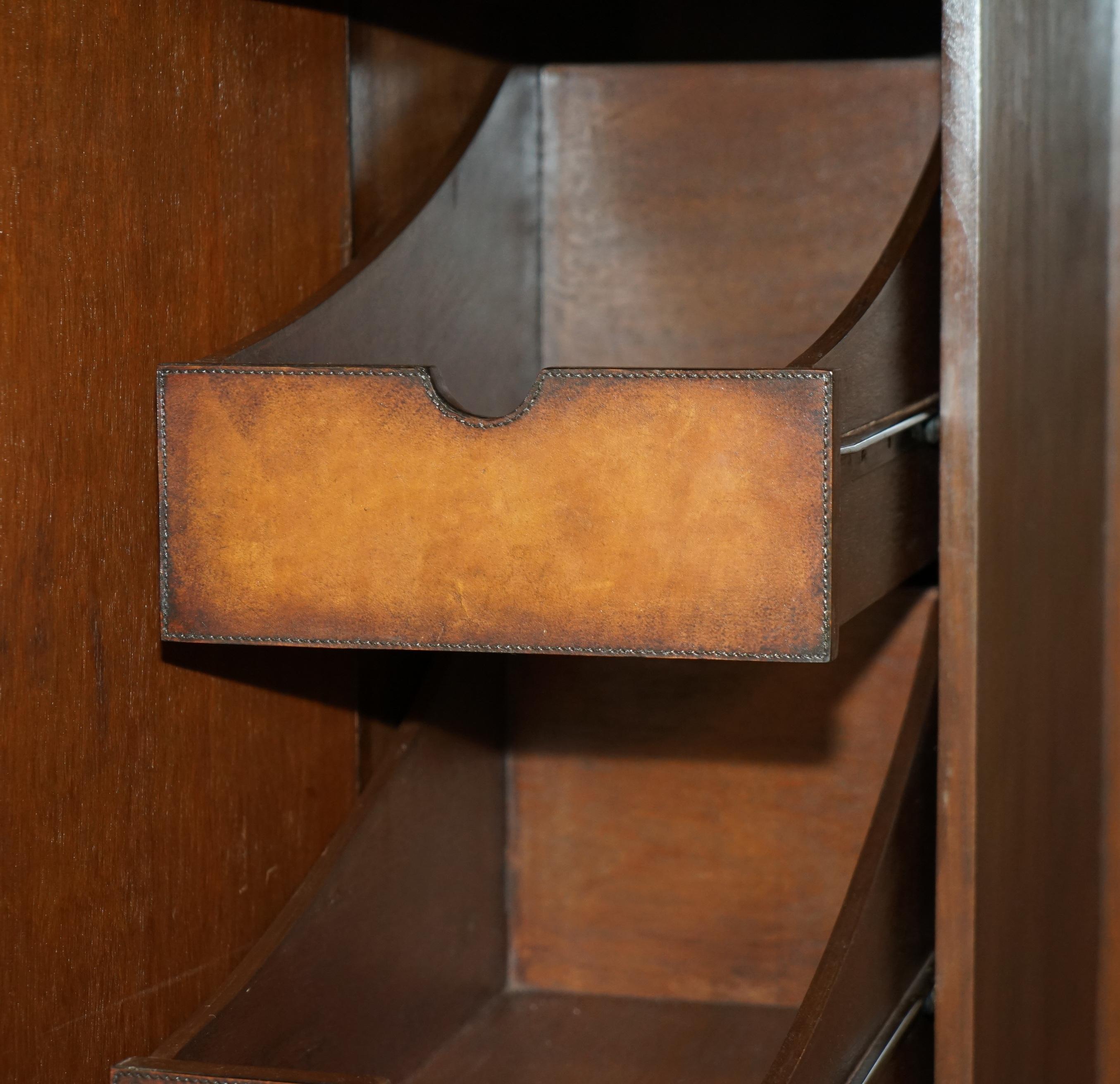 ONE OF A KIND HAND STITCHED & HAND DYED BROWN LEATHER WARDROBE WITH DRAWERs For Sale 12