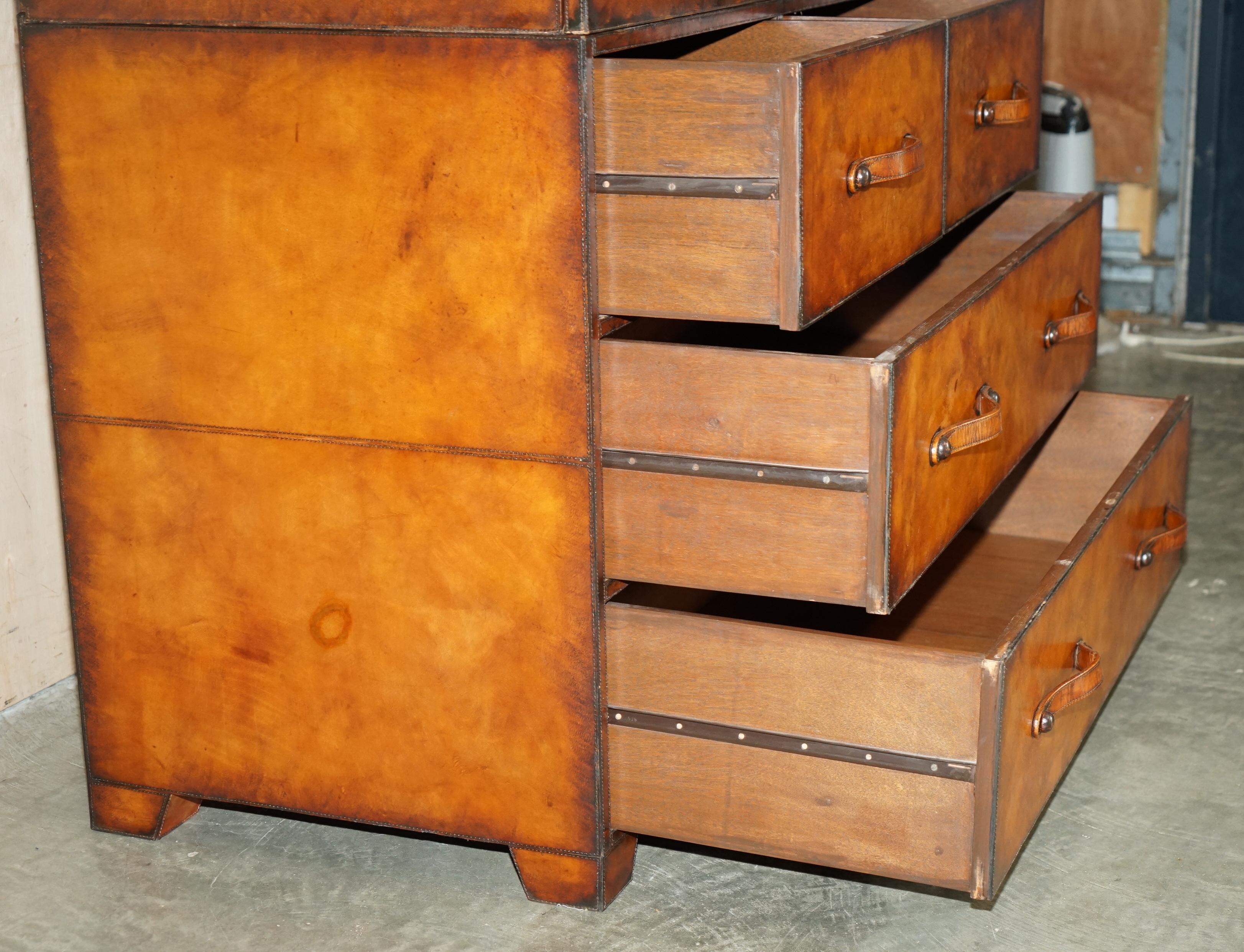 ONE OF A KIND HAND STITCHED & HAND DYED BROWN LEATHER WARDROBE WITH DRAWERs For Sale 14