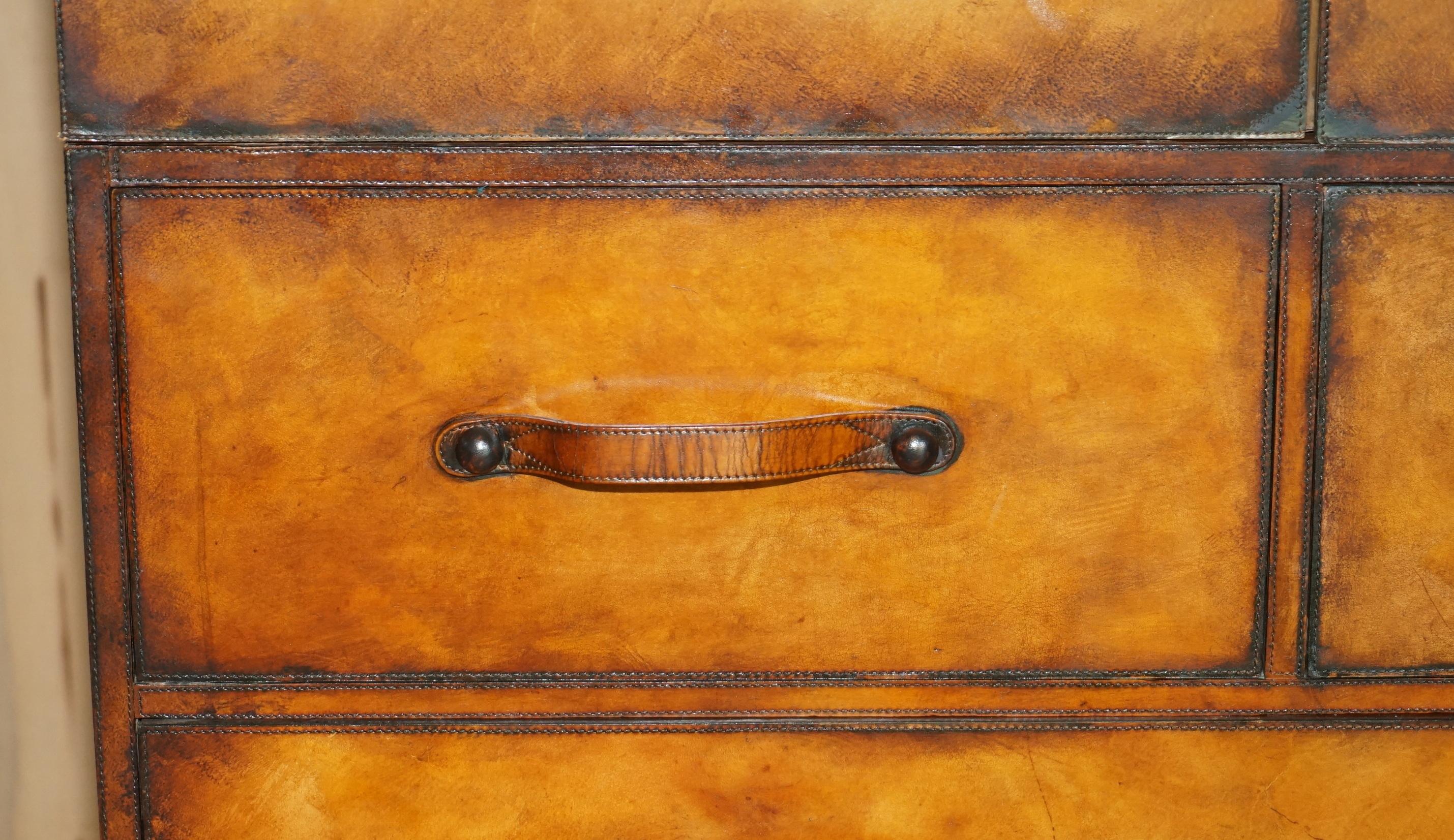 Leather ONE OF A KIND HAND STITCHED & HAND DYED BROWN LEATHER WARDROBE WITH DRAWERs For Sale