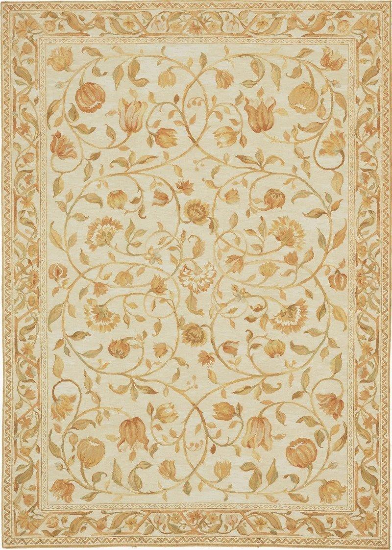 Renaissance Luxury Savonnerie Wool Ivory / Ivory Area Rug For Sale