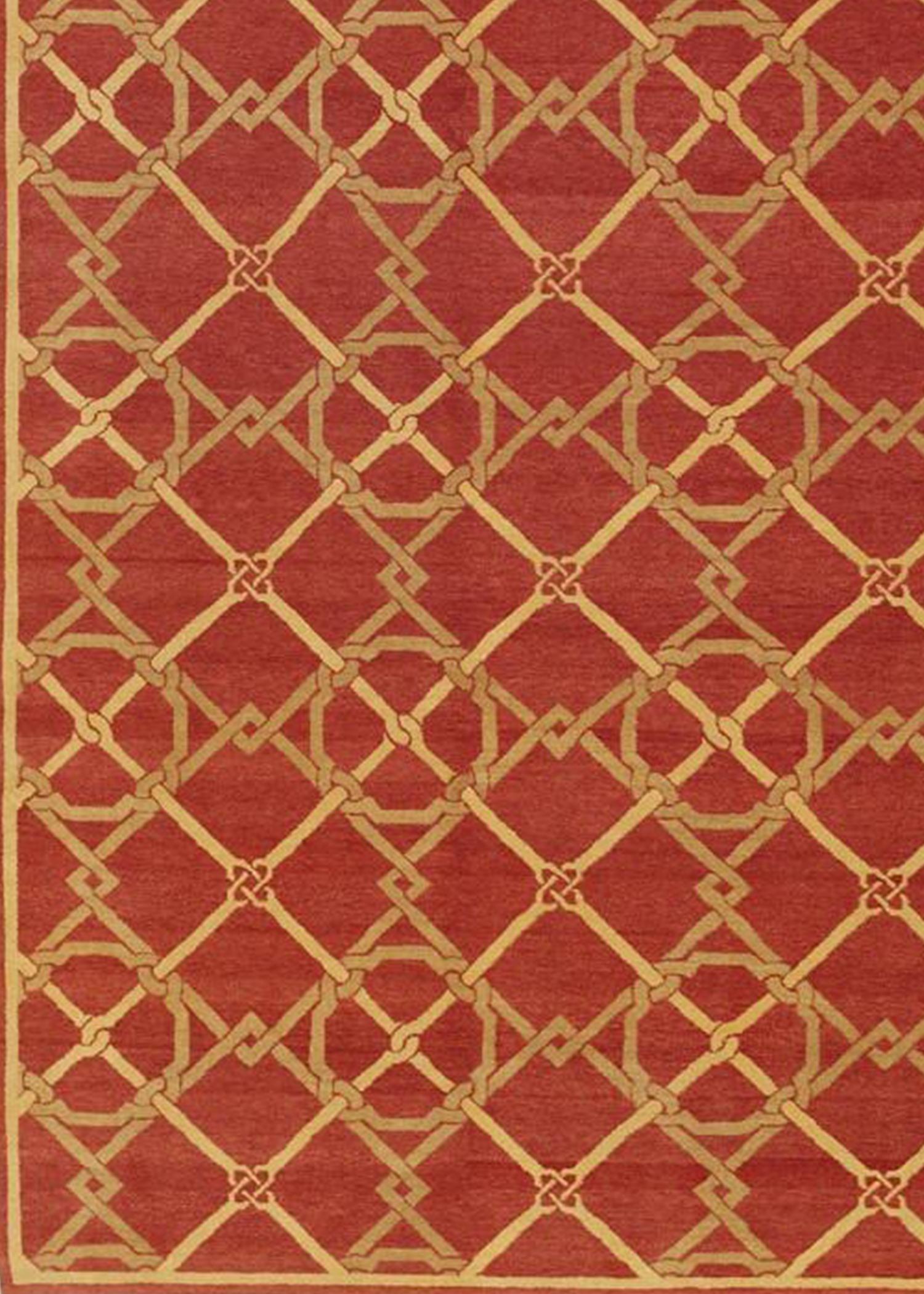 Other Luxury Handspun Wool Red / Gold Area Rug 10'x14' For Sale