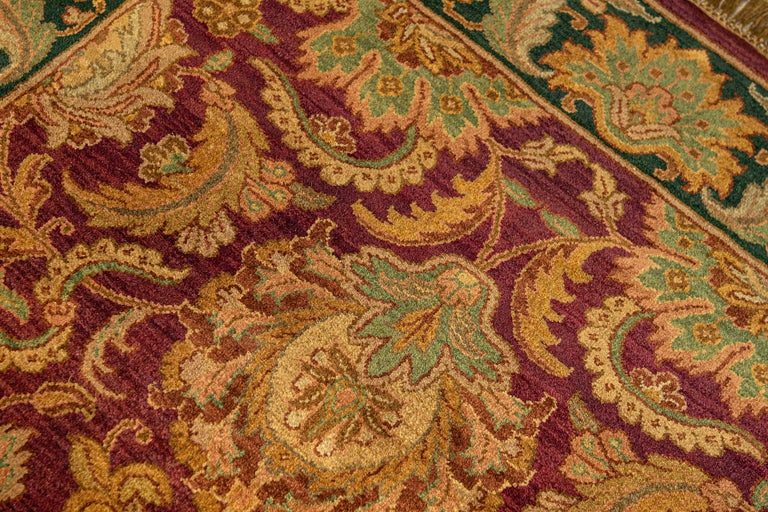 Traditional Handwoven Luxury Wool Red / Green Area Rug For Sale at 1stDibs