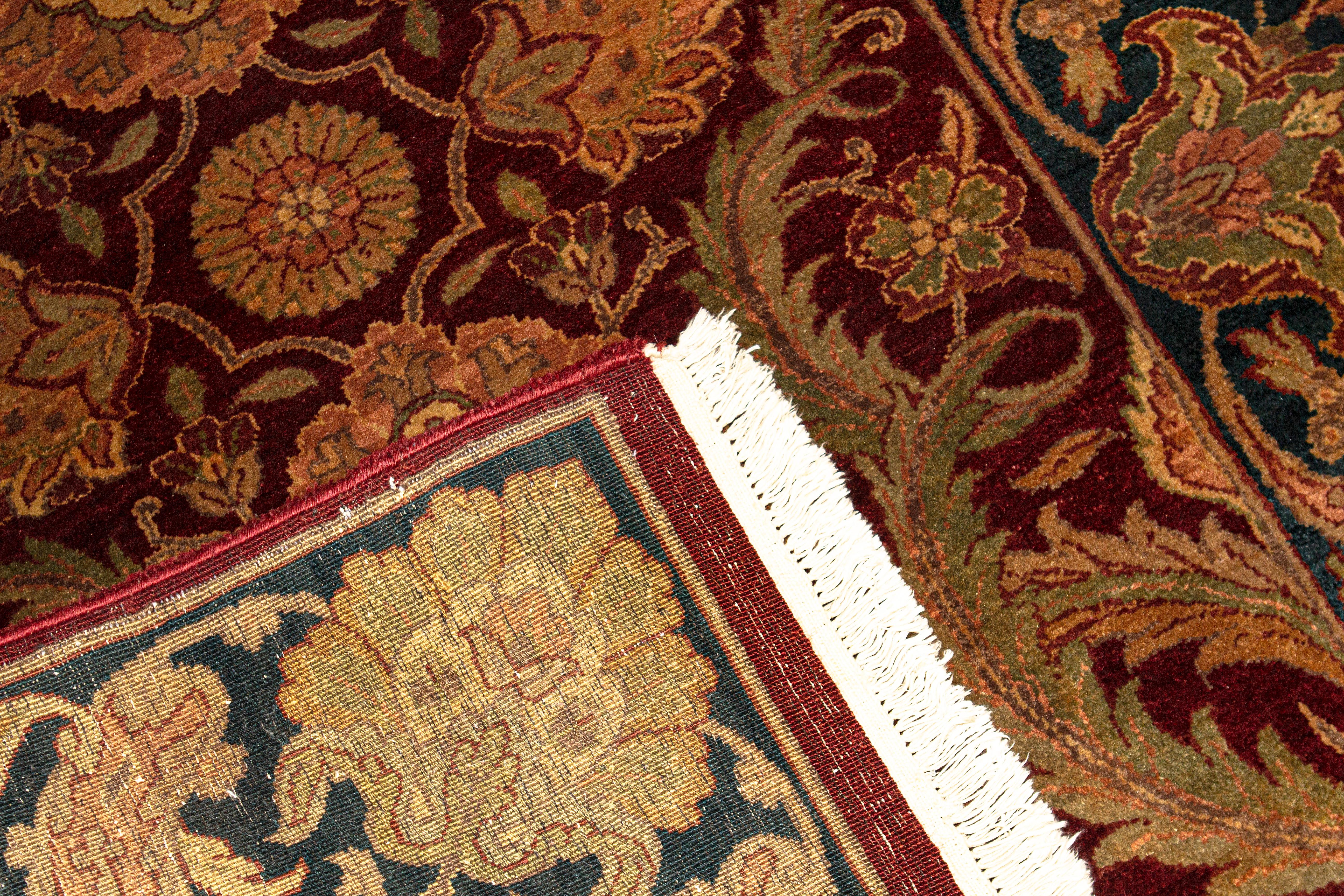 Agra Tapis traditionnel de luxe en laine rouge/bleu tissé à la main 4''1x5''10 en vente