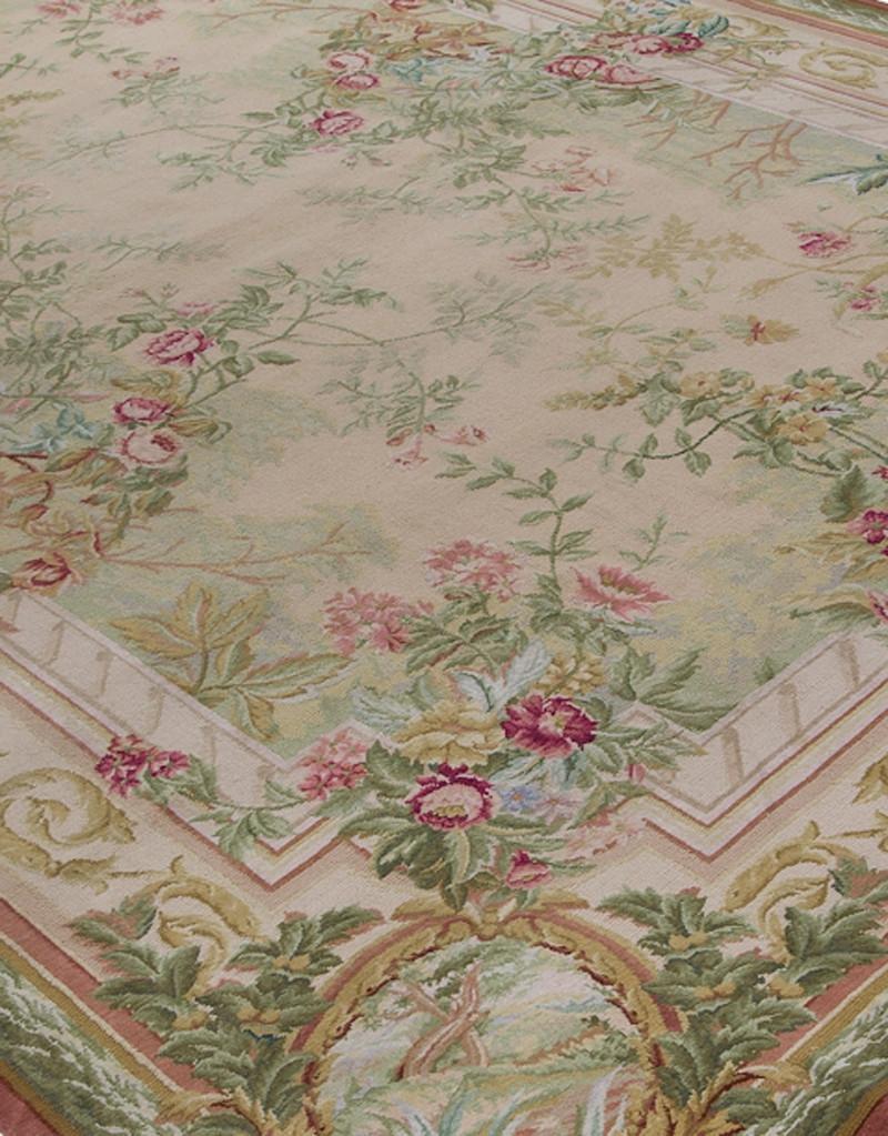 Chinese  Luxury Savonnerie Wool Beige / Rose Area Rug 8'x10'