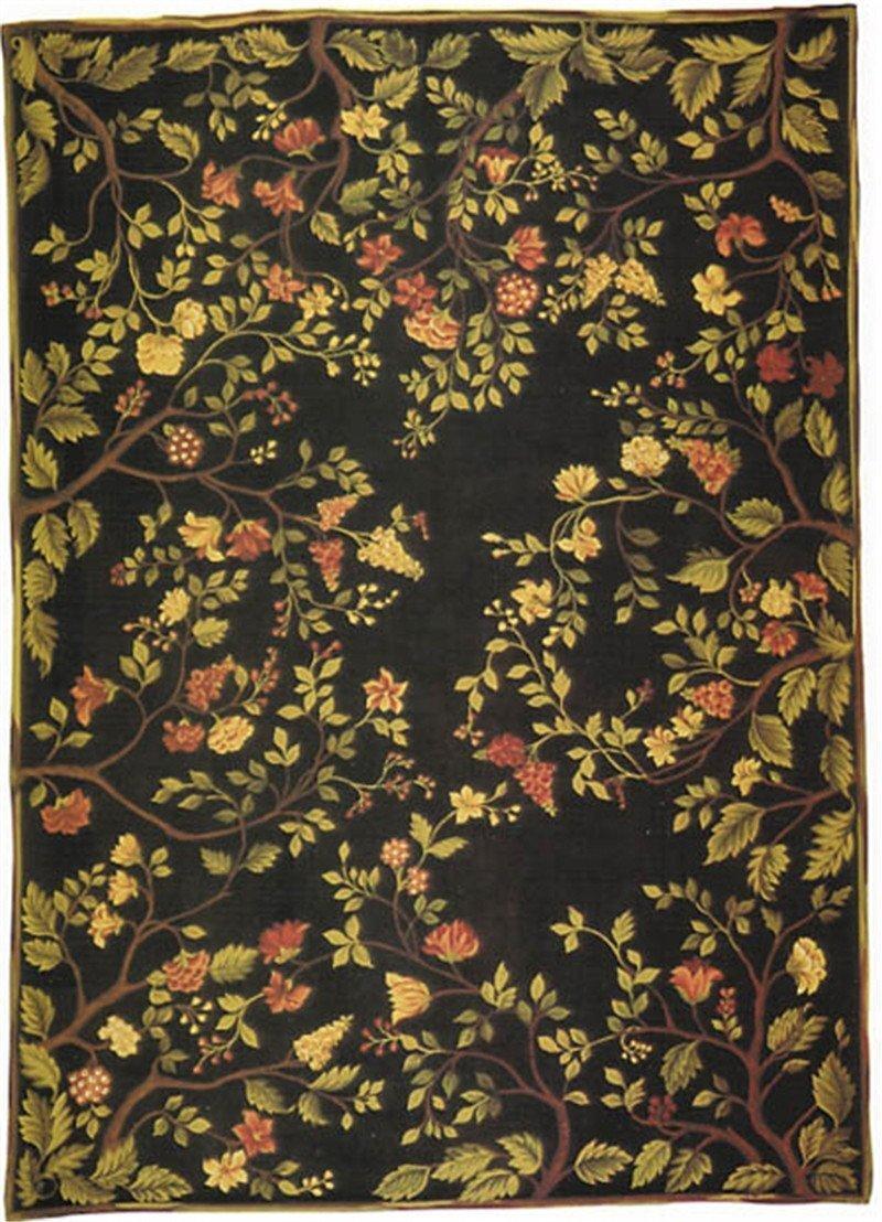 Hand-Woven Luxury Aubusson Wool Black / Black Area Rug For Sale