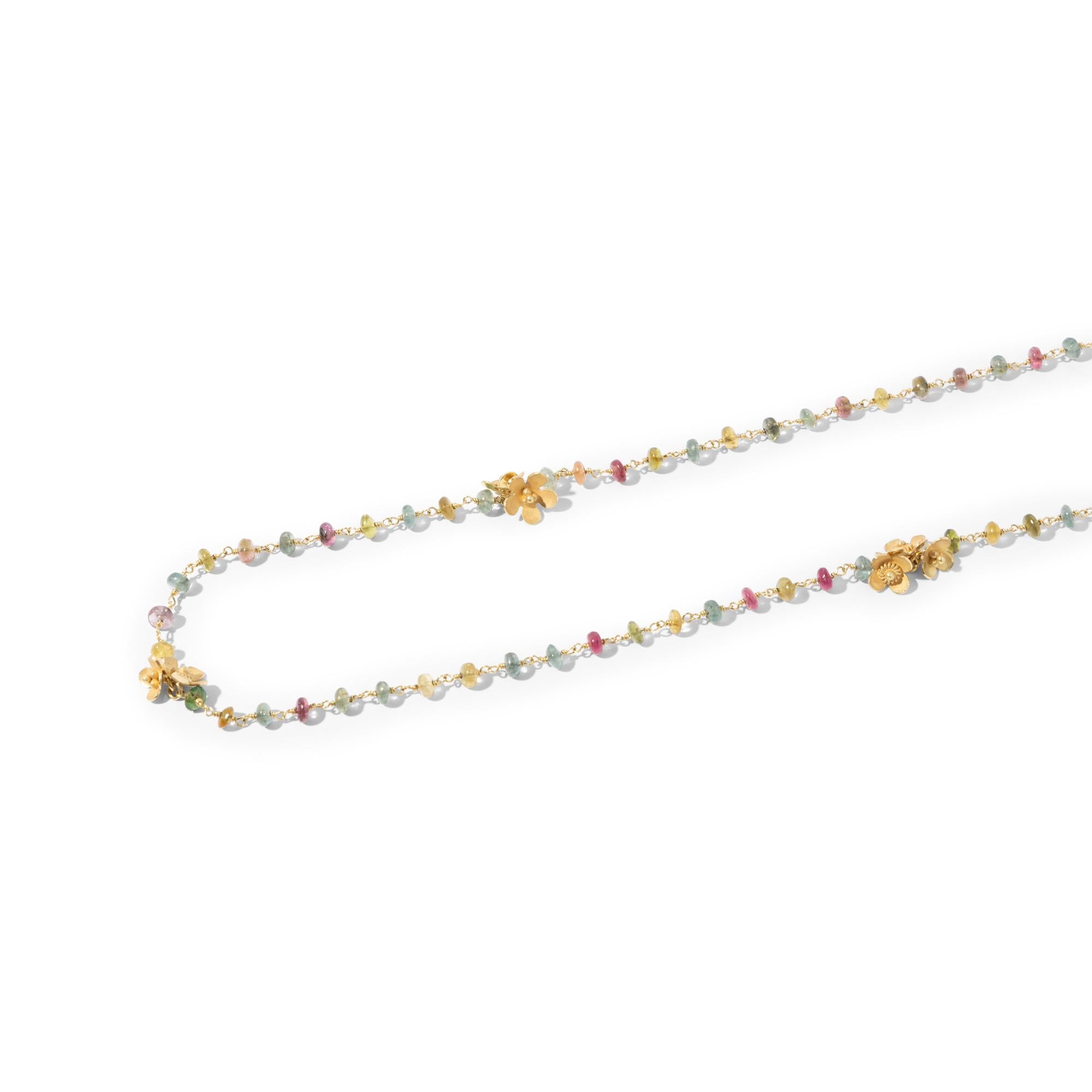 Artisan One-of-a-kind Handcrafted 18k Gold and Tourmaline Beads Sautoir Necklace For Sale