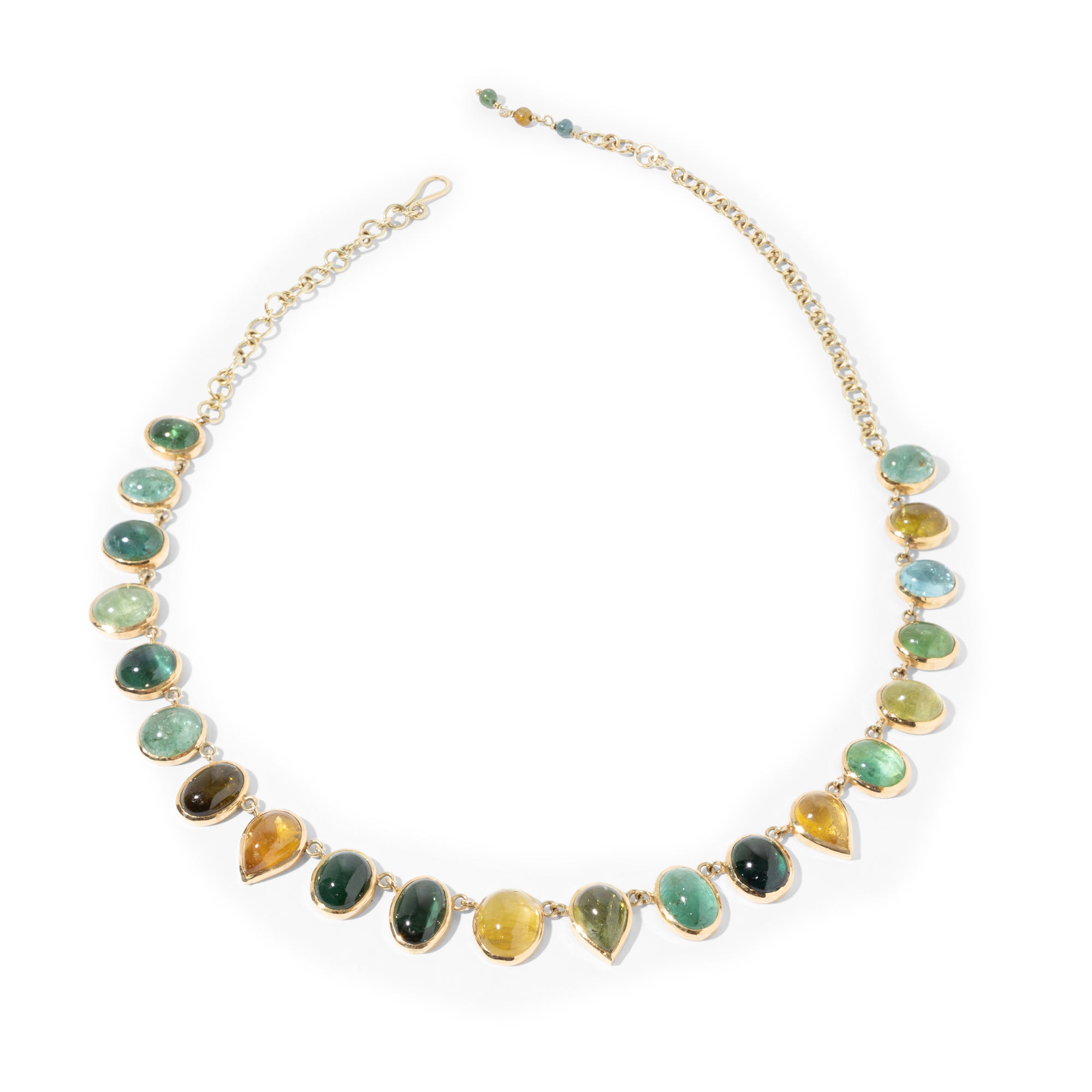 One-of-a-kind Handcrafted 18kt Gold Multi-Colour Tourmaline Necklace For Sale