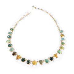 Used One-of-a-kind Handcrafted 18kt Gold Multi-Colour Tourmaline Necklace