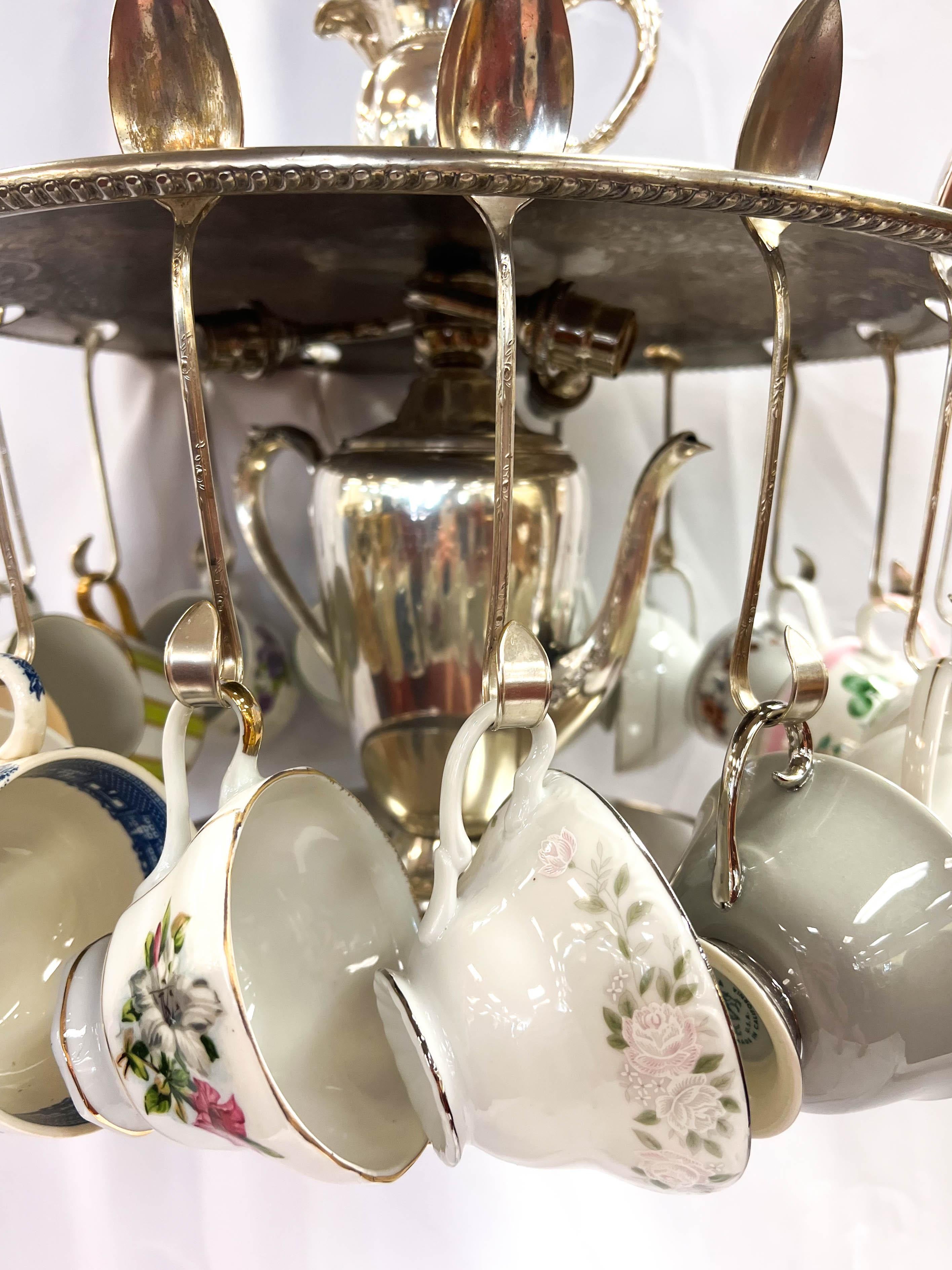 One-Of-A-Kind Handcrafted Teacup Chandelier In Excellent Condition In Palm Beach Gardens, FL