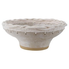 One of a Kind Handmade Ceramic Bowl #797, White Glaze & Woven Cotton Upper