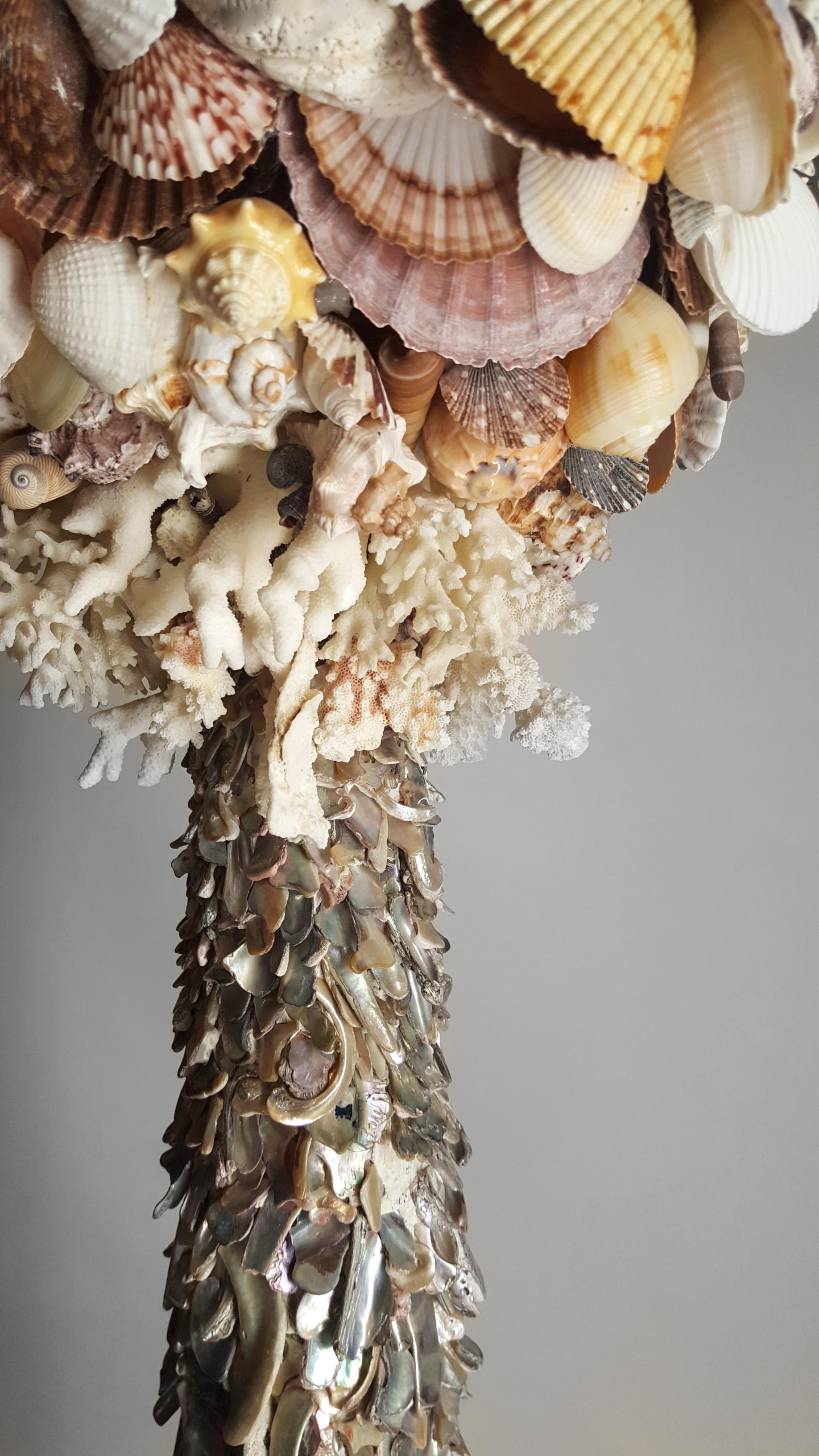 Rococo Revival One-of-a-Kind Handmade Exotic Sea Shell Encrusted Silver Plated Display Pedestal