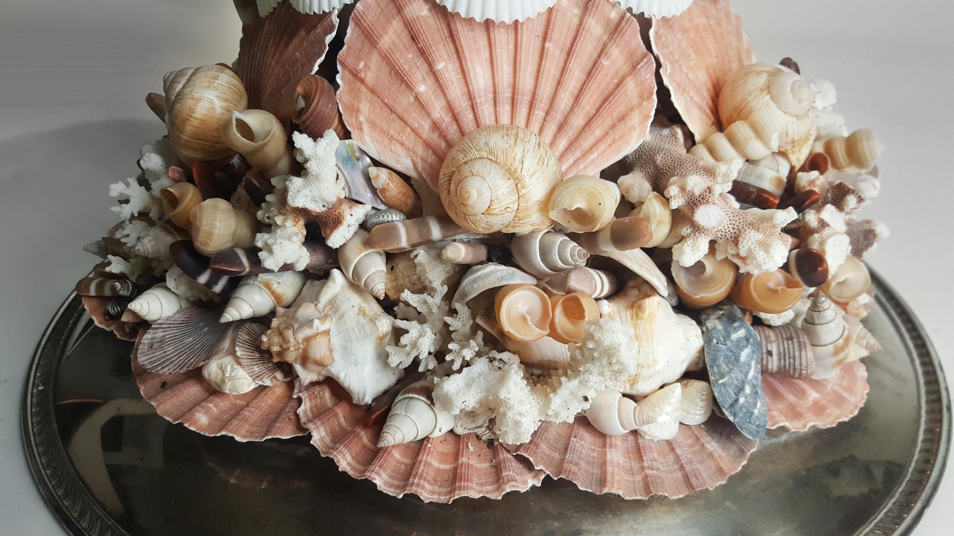 One-of-a-Kind Handmade Exotic Sea Shell Encrusted Silver Plated Display Pedestal 1