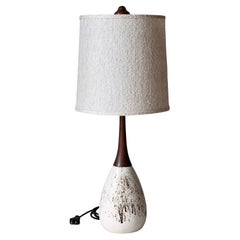 One of A Kind Handmade Porcelain and Walnut Table Lamp with Speckle Glaze