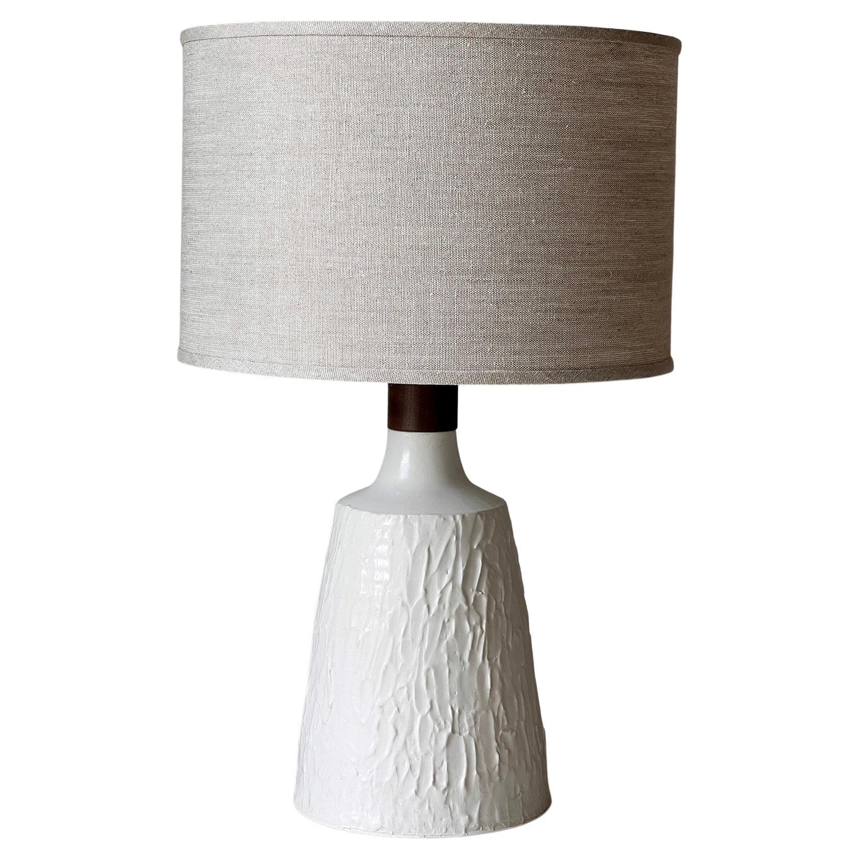 One of a Kind Handmade Textured Porcelain and Walnut Table Lamp For Sale