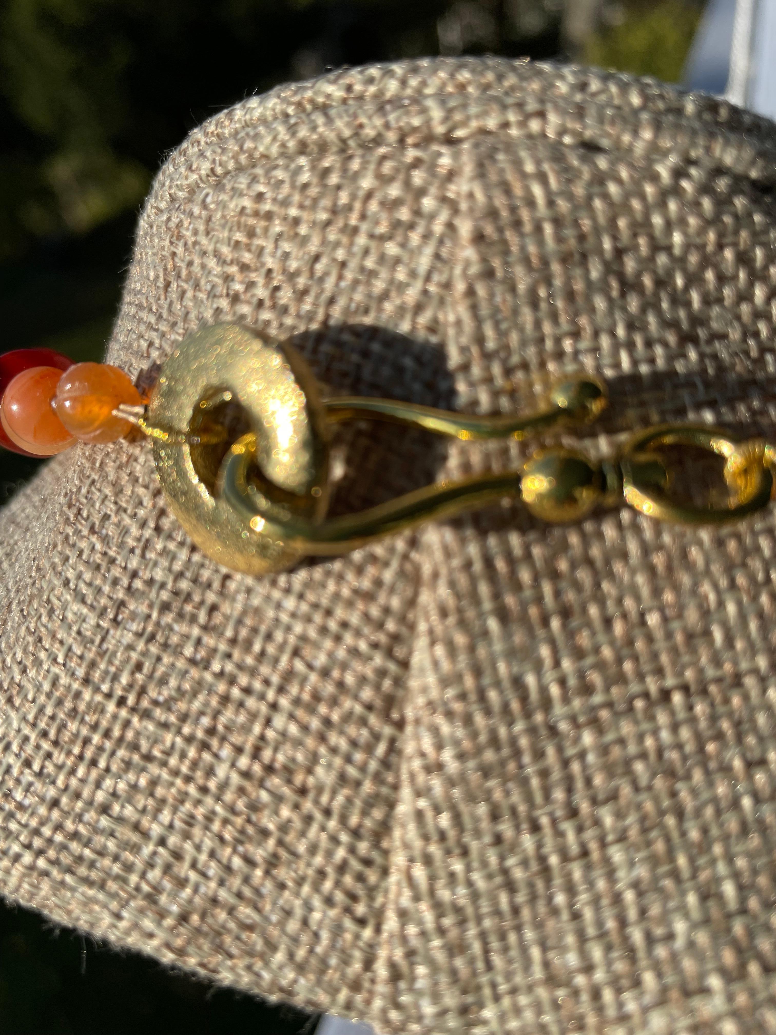 One of a kind, handmade, vintage enamel brooch and carnelian, citrine and Murano In Good Condition For Sale In Pittsburgh, PA