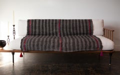 One of a Kind Handwoven Wool Throw in Dark Grey with Red Tassels, in Stock