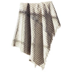 One of a Kind Handwoven Wool Throw in Grey & Natural Check, in Stock