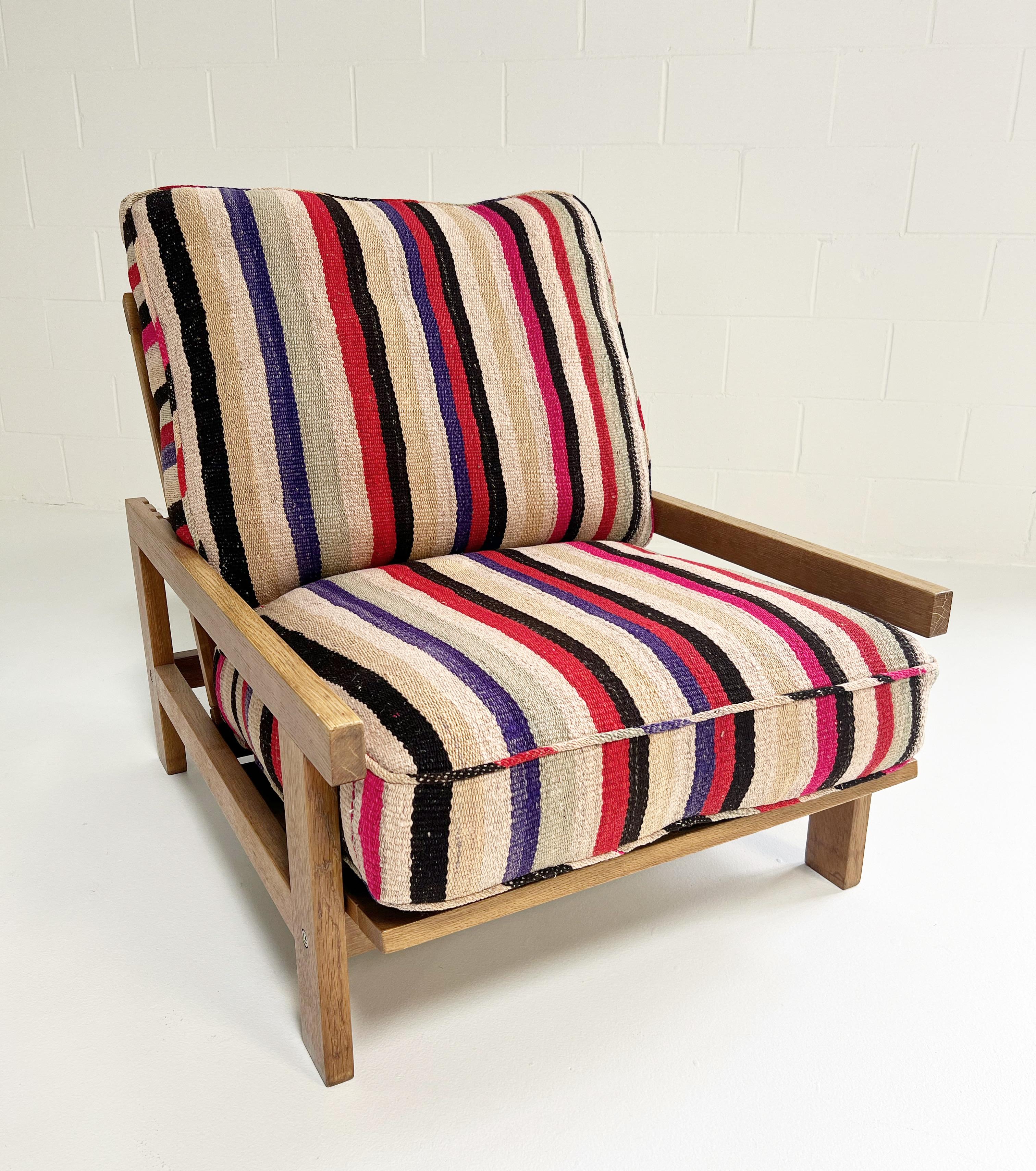 Scandinavian Modern One-of-a-Kind Hans Wegner Model GE 412 Lounge Chair with Custom Frazada Cushions