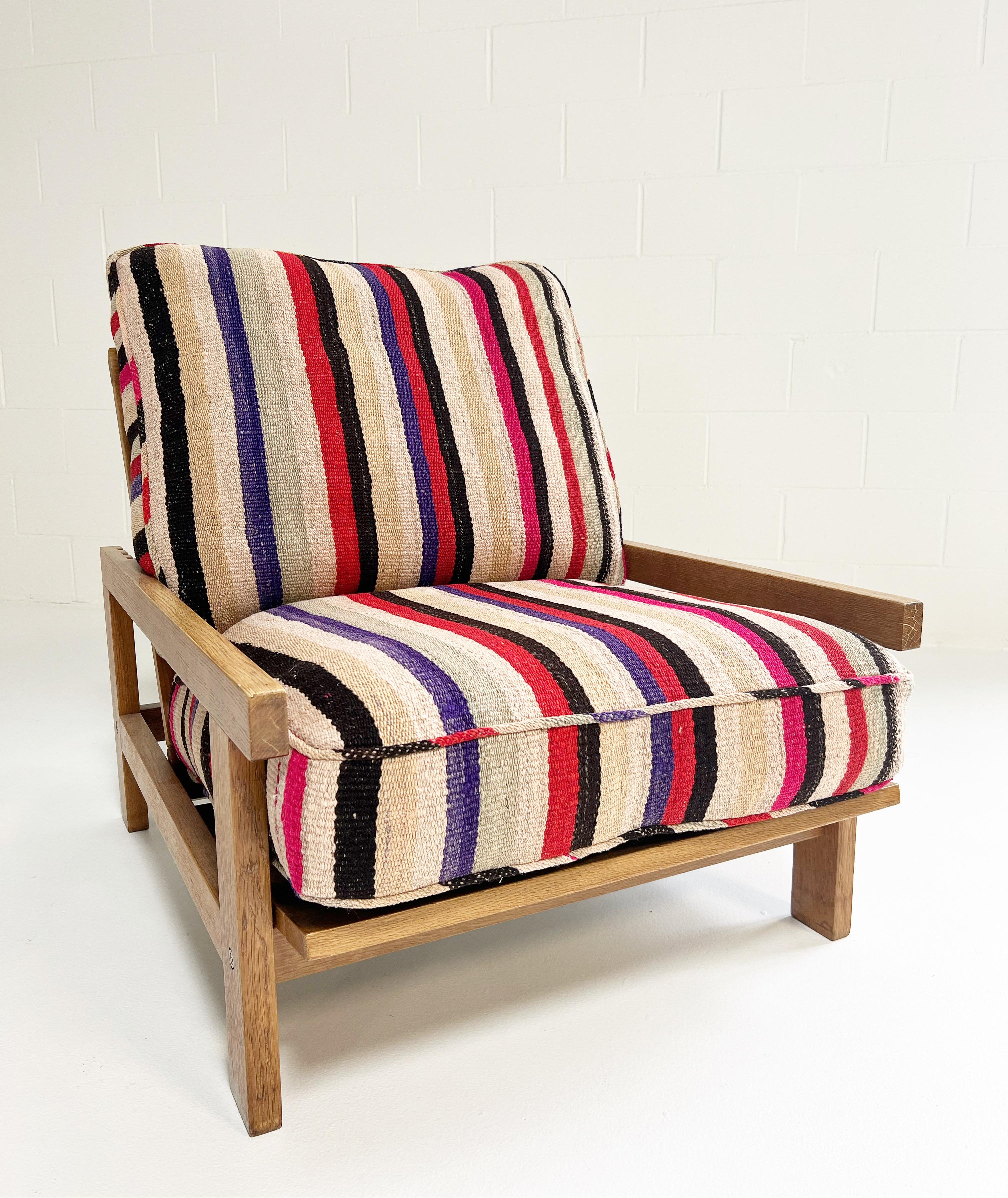 Mid-20th Century One-of-a-Kind Hans Wegner Model GE 412 Lounge Chair with Custom Frazada Cushions